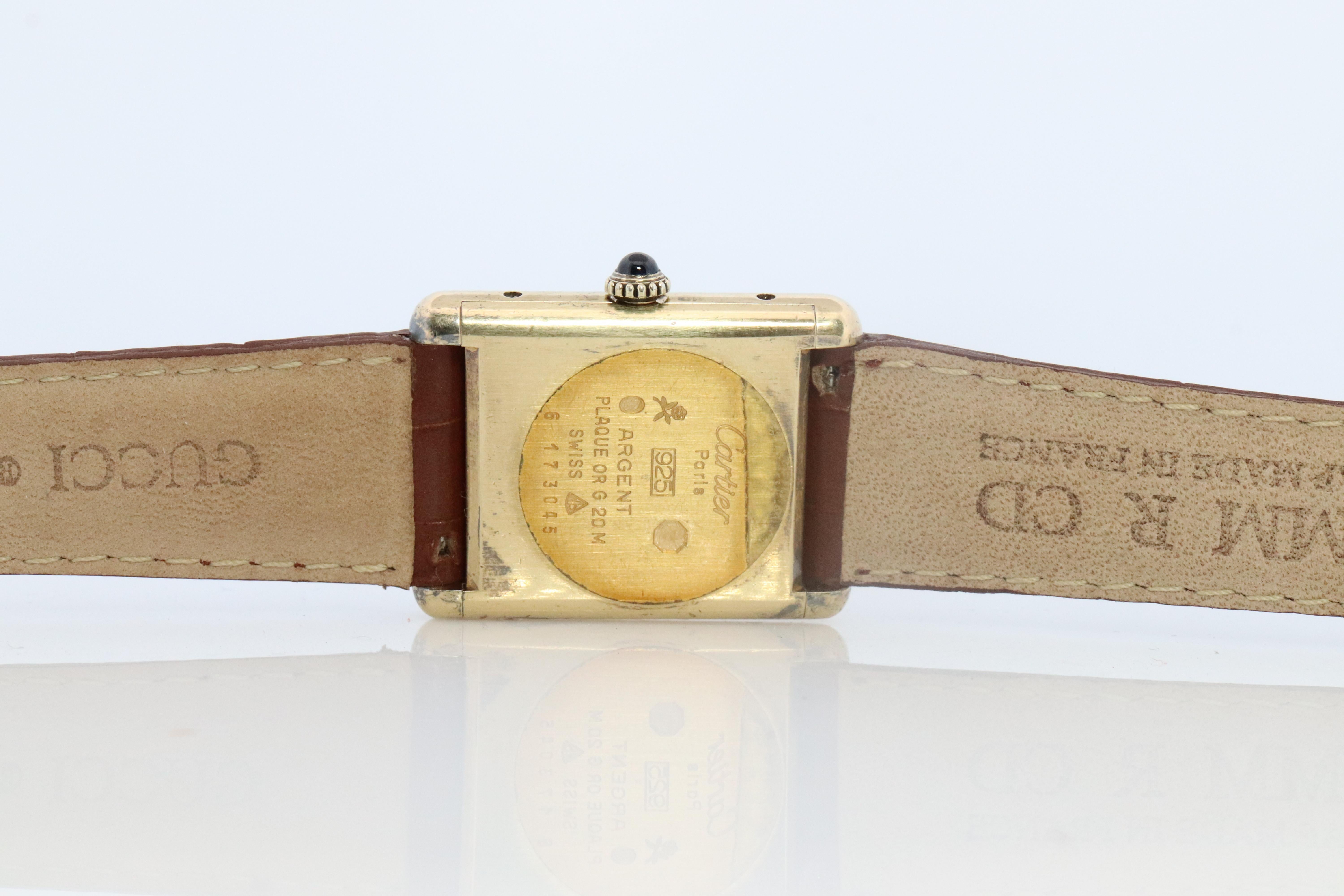 Vintage Must de Cartier Champagne Tank Watch. 925 Vermeil ARGENT Manual Tank. 2