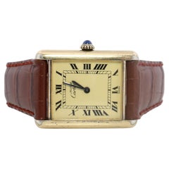 Vintage Must de Cartier Champagne Tank Watch. 925 Vermeil ARGENT Manual Tank.