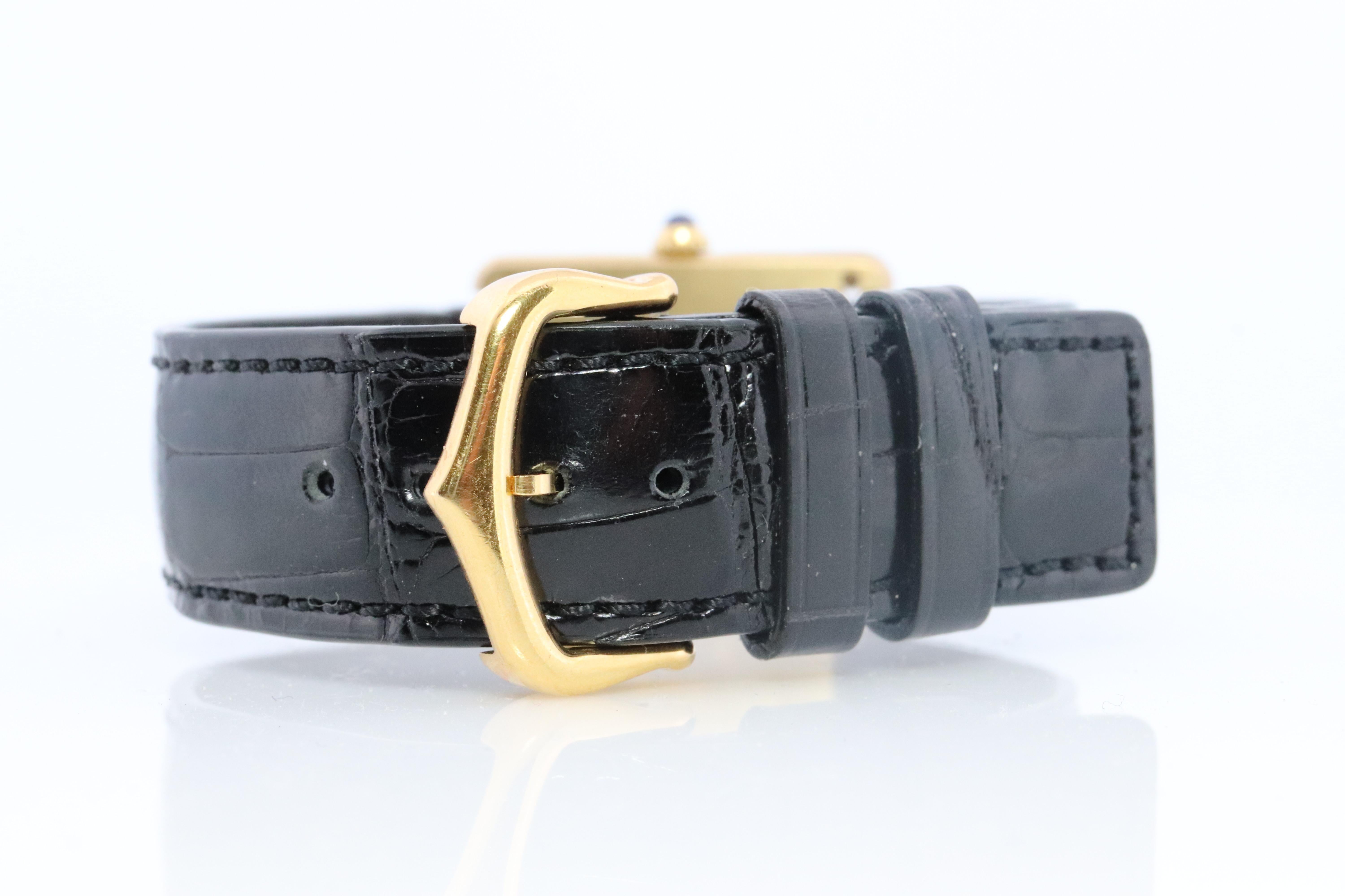 Vintage Must de Cartier Champagne Tank Watch. 925 Vermeil ARGENT Quartz Tank. 2