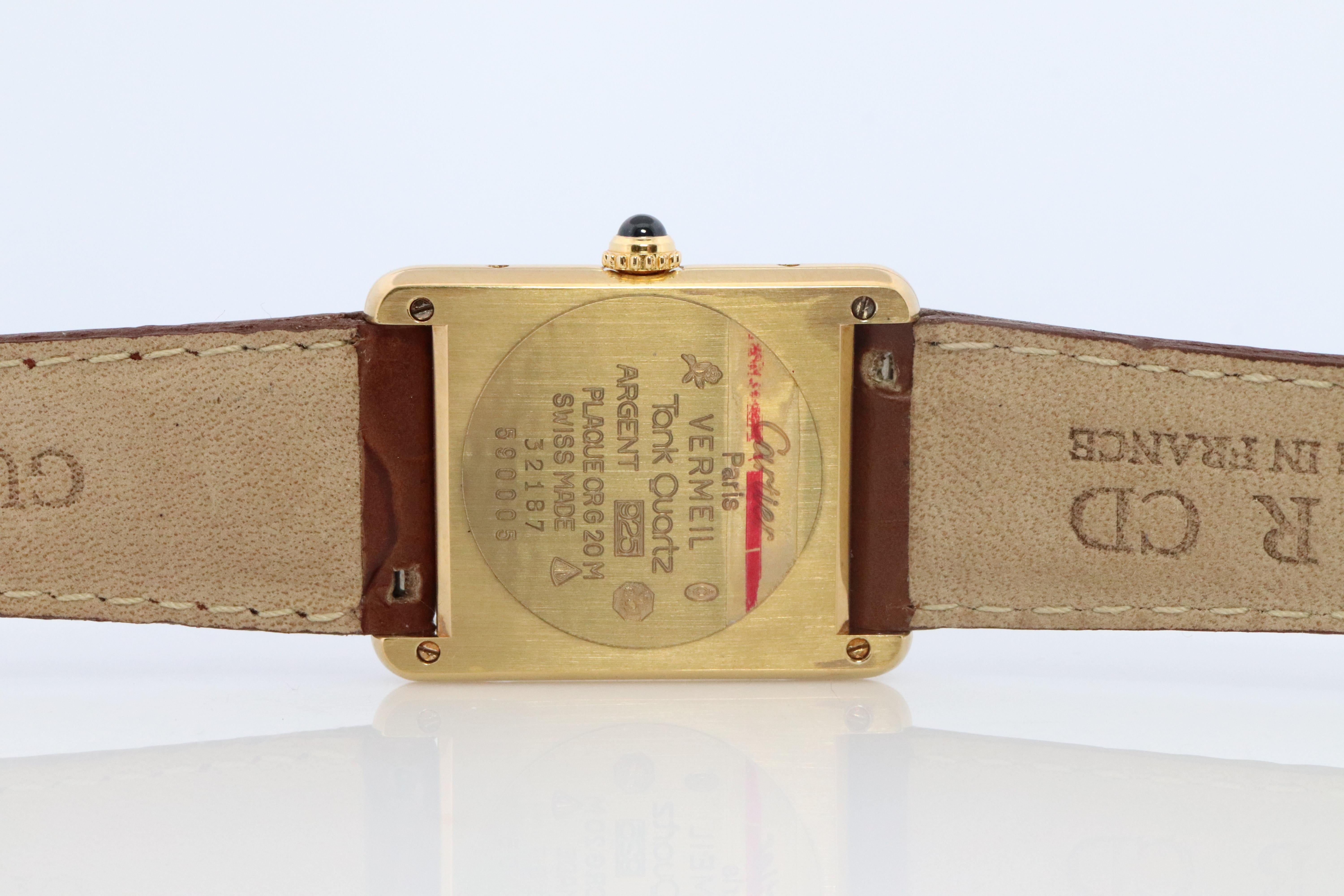 Vintage Must de Cartier Champagne Tank Watch. 925 Vermeil ARGENT Quartz Tank. For Sale 2