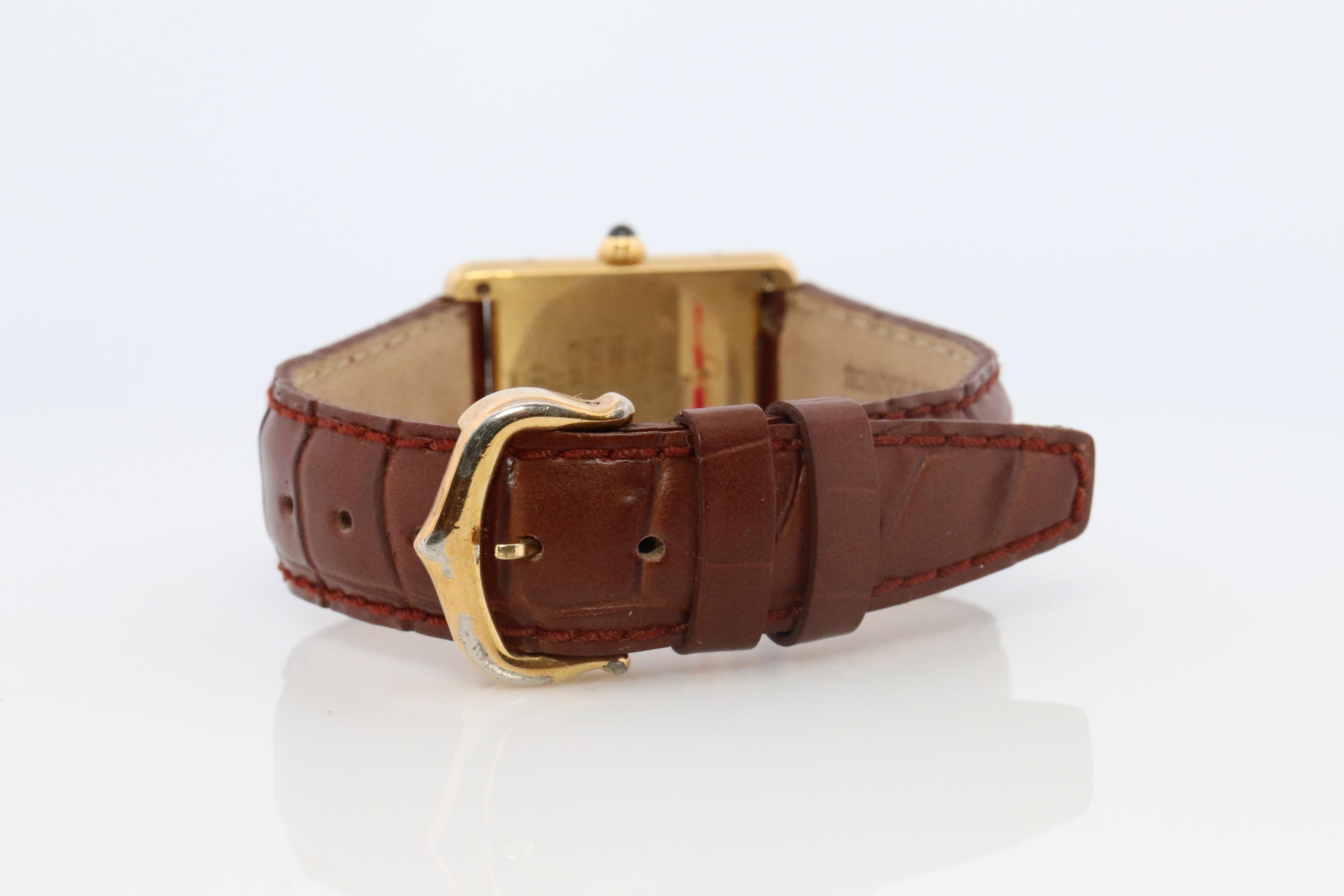Vintage Must de Cartier Champagne Tank Watch. 925 Vermeil ARGENT Quartz Tank. For Sale 3