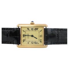 Vintage Must de Cartier Champagne Tank Watch. 925 Vermeil ARGENT Quartz Tank.