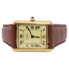 Vintage Must de Cartier Champagne Tank Watch. 925 Vermeil ARGENT Quartz Tank.