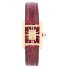 Vintage Must de Cartier Gold Vermeil Burgunderfarbene Damen-Quarz-Uhr
