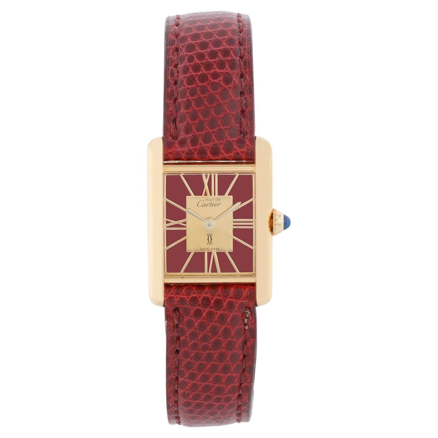 Vintage Must de Cartier Gold Vermeil Burgundy Ladies Quartz Watch