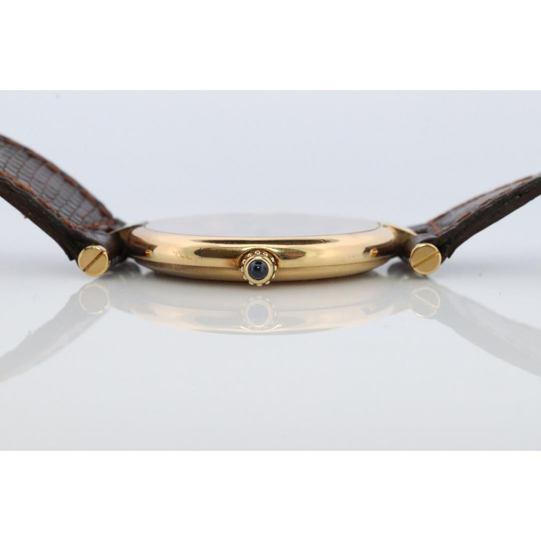 Vintage from the 1990s
Band Material: Silver
Materials: Silver
Power: Battery
Readout: Analog

Style: Minimalist

Genuine Cartier watch. Vintage Iconic Vendome Argent. Sterling Silver and Gold plated (Vermeil). Wonderful iconic dome sapphire