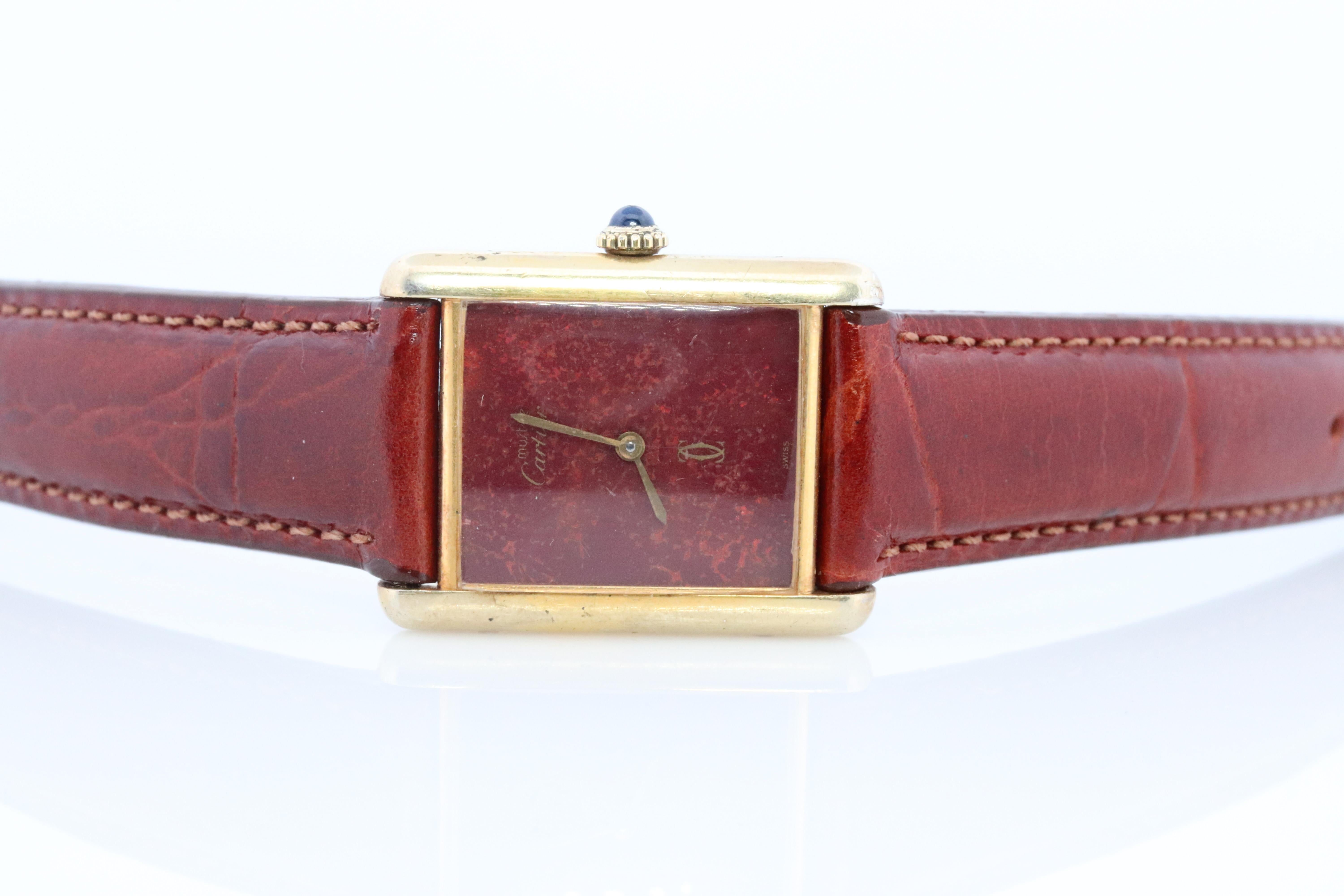 Vintage Must de Cartier marble Tank Watch. 925 Vermeil MANUAL Argent Manual. 5