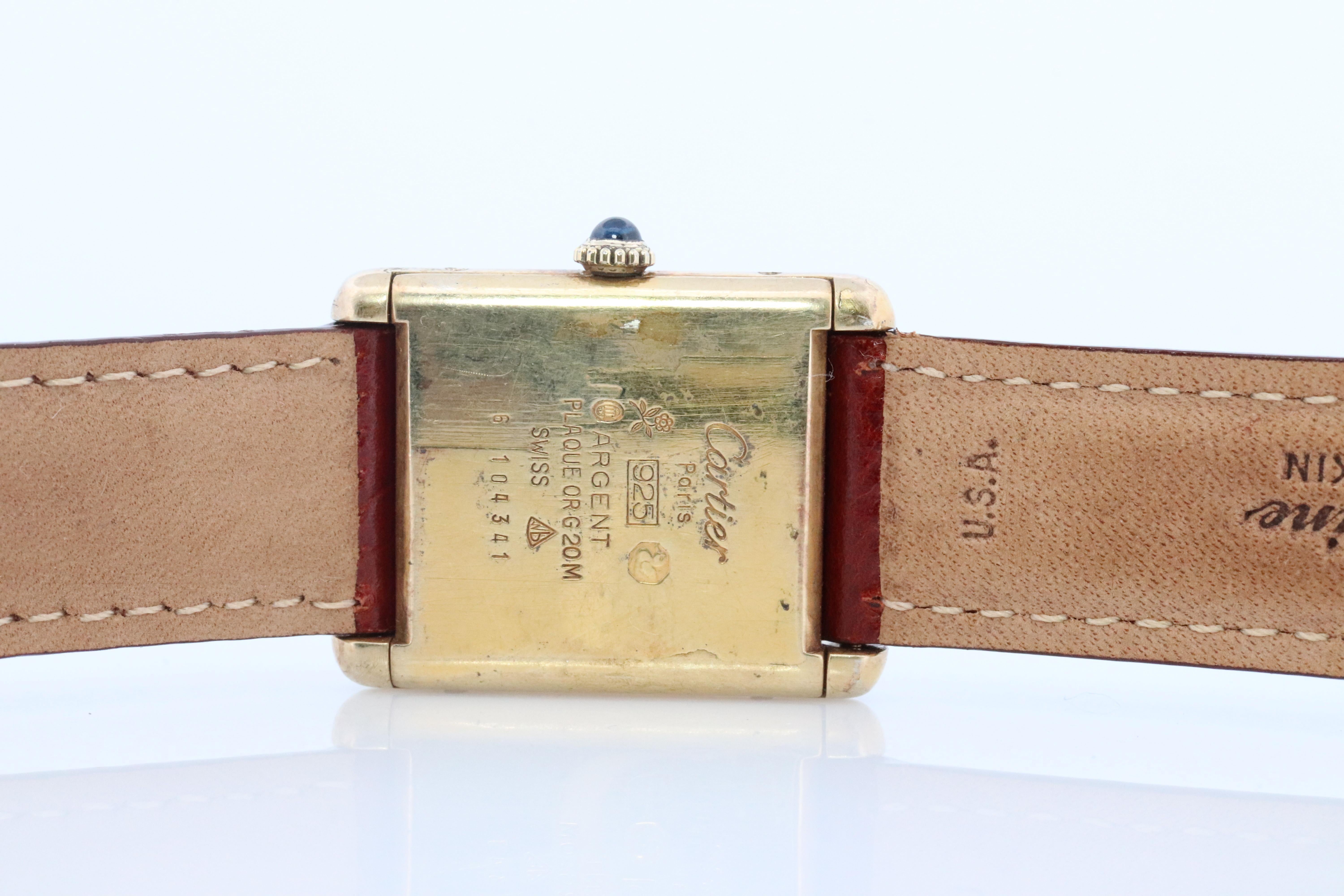 Cabochon Vintage Must de Cartier marble Tank Watch. 925 Vermeil MANUAL Argent Manual.