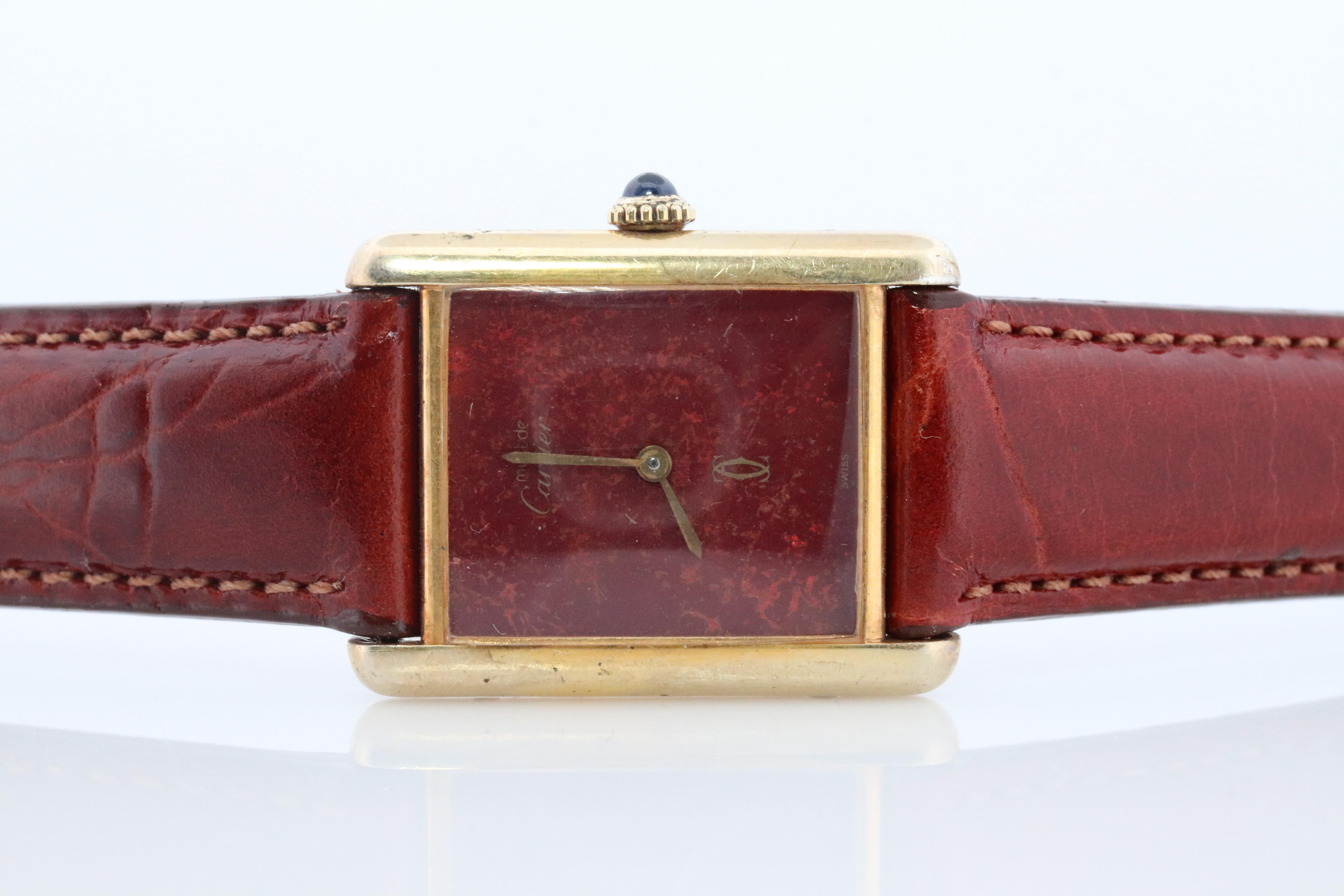 Vintage Must de Cartier marble Tank Watch. 925 Vermeil MANUAL Argent Manual. 1