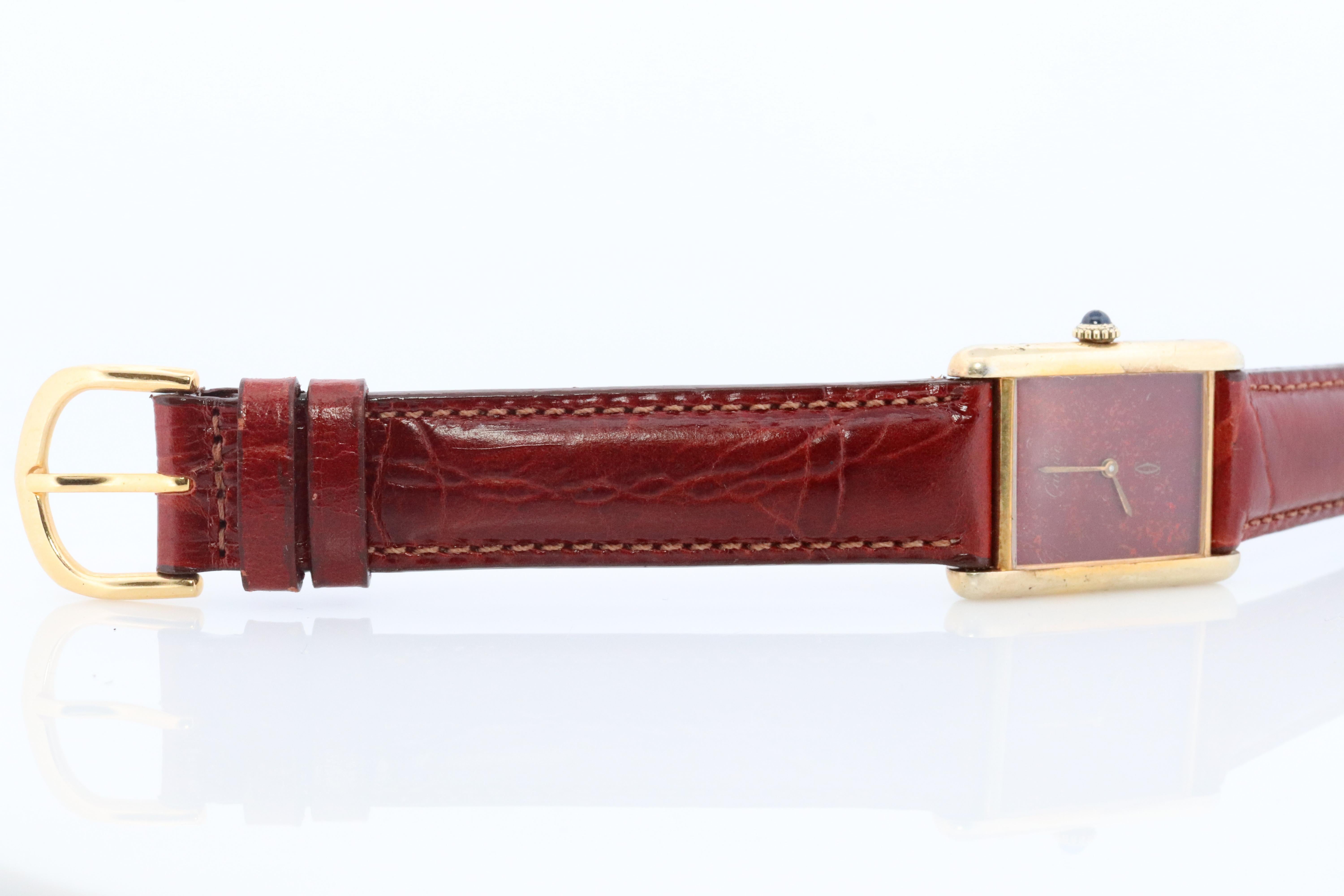 Vintage Must de Cartier marble Tank Watch. 925 Vermeil MANUAL Argent Manual. 2
