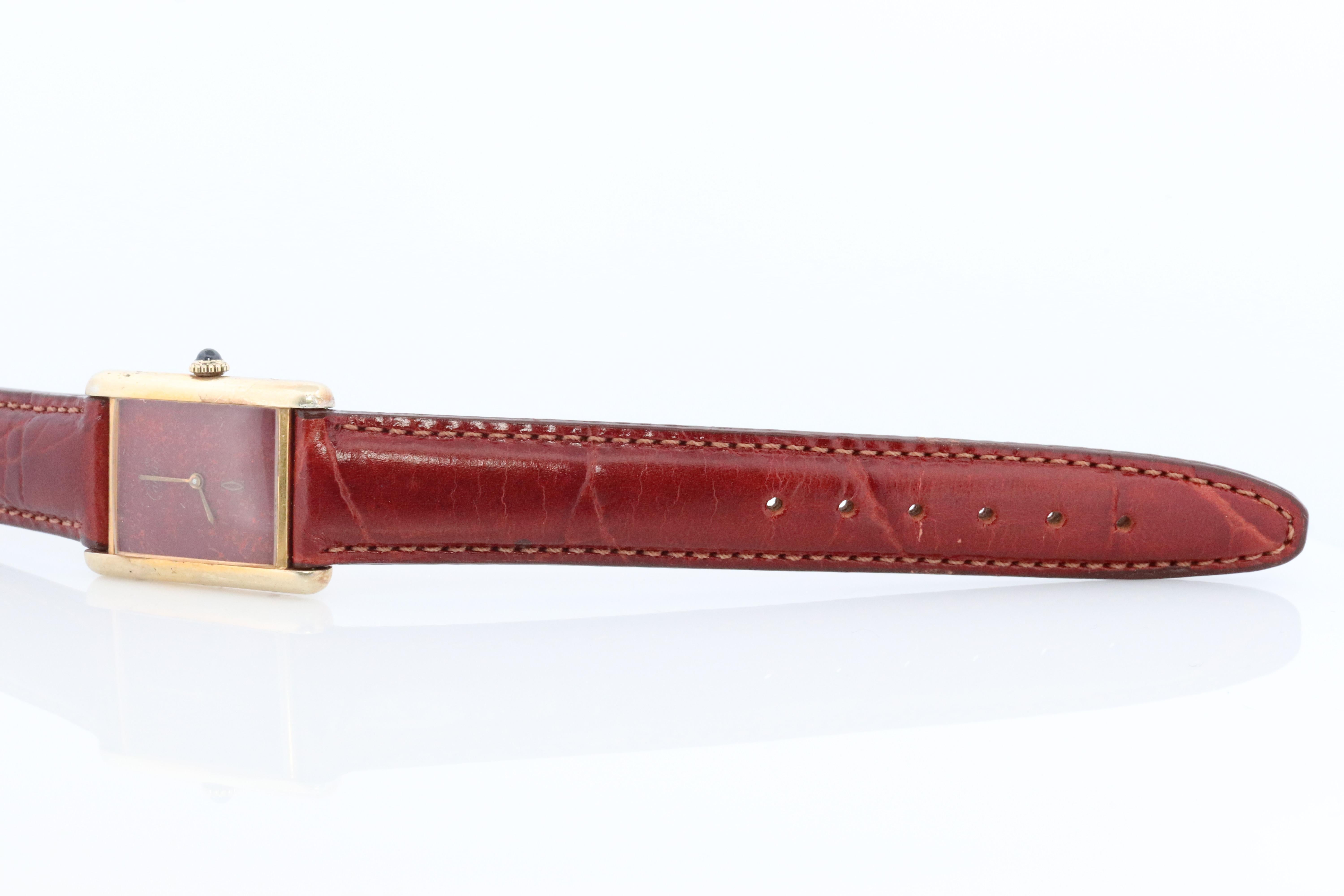 Vintage Must de Cartier marble Tank Watch. 925 Vermeil MANUAL Argent Manual. 3