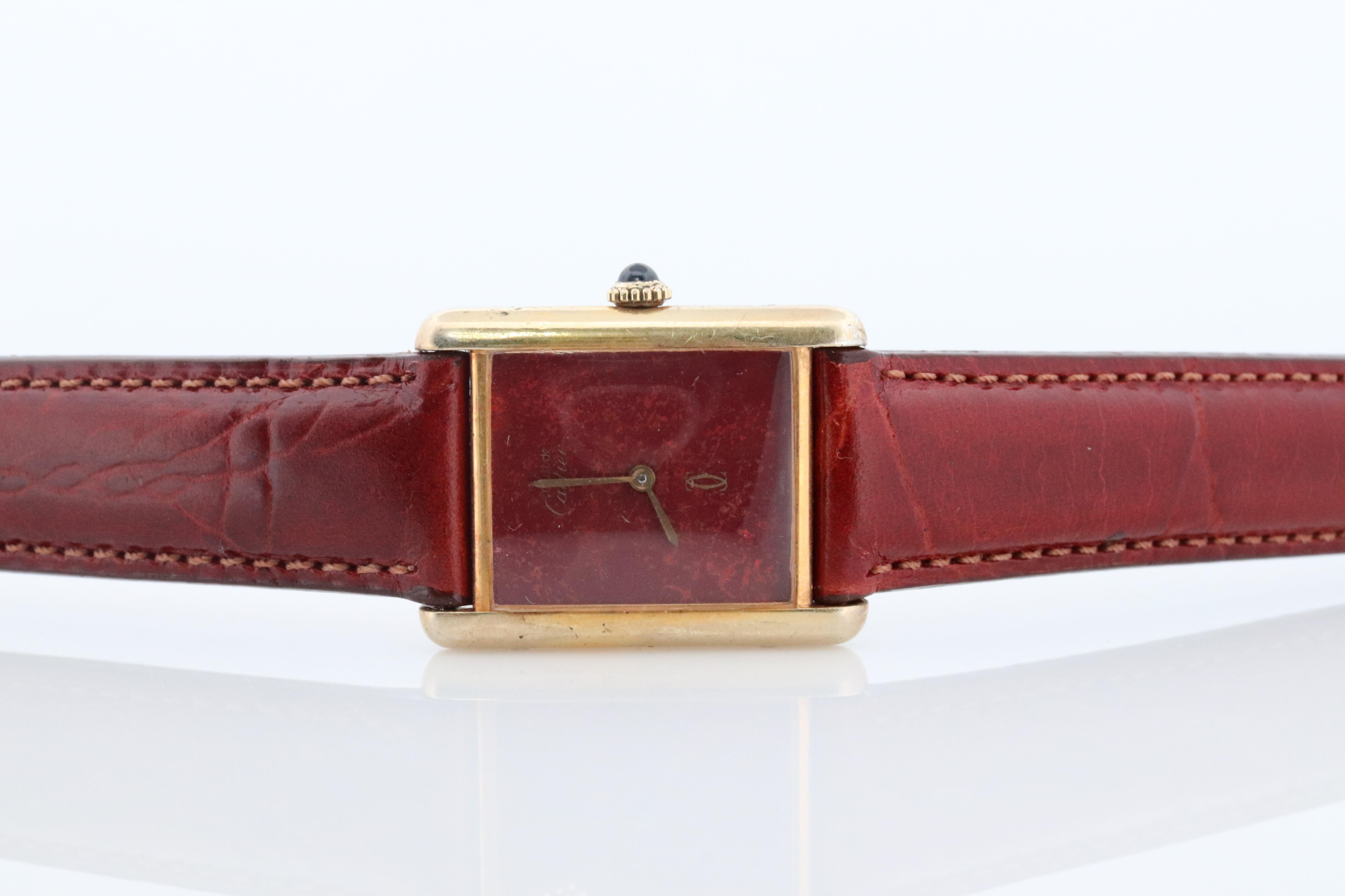 Vintage Must de Cartier marble Tank Watch. 925 Vermeil MANUAL Argent Manual. 4
