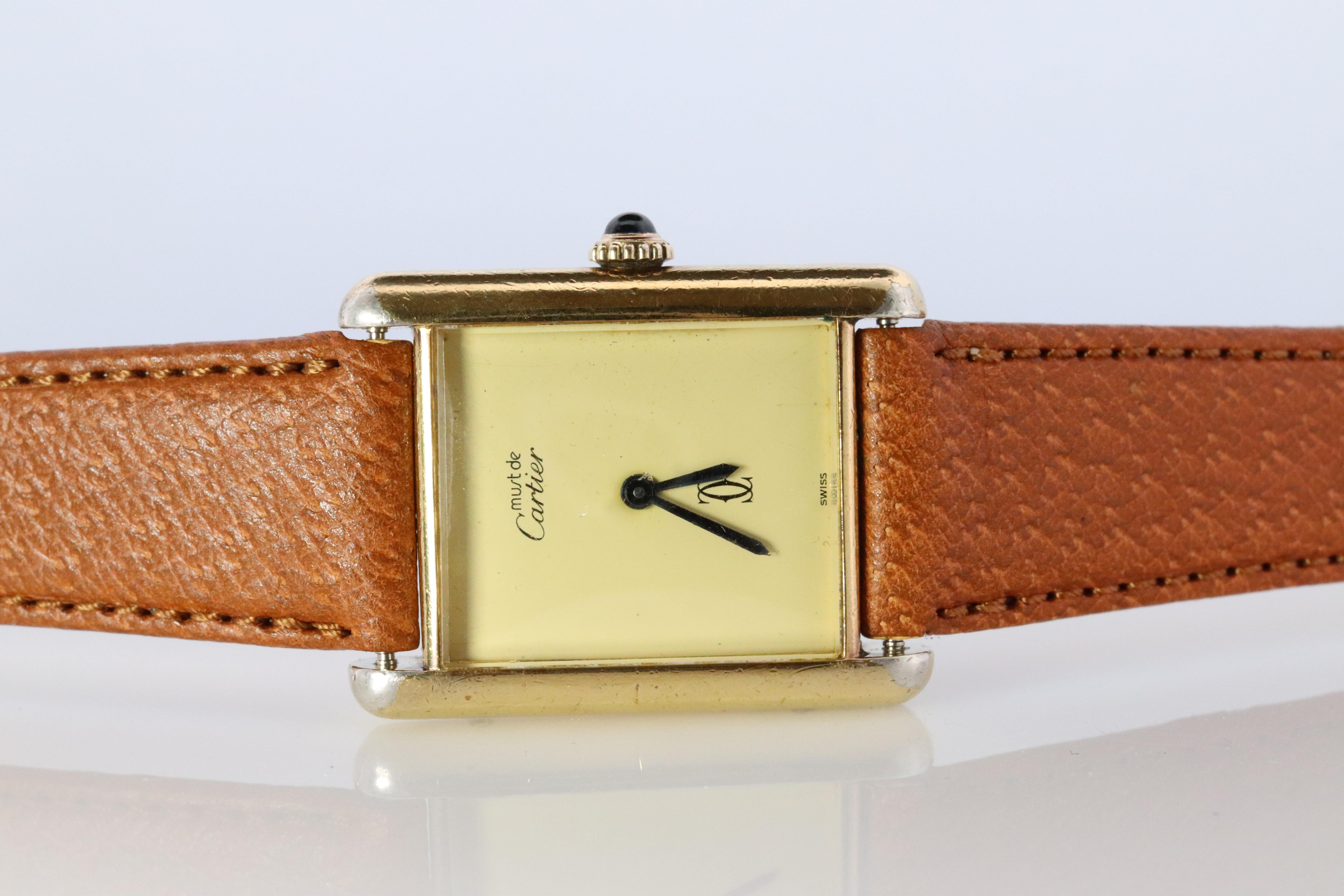 Vintage Must de Cartier Mystery Tank-Uhr im Vintage-Stil. 925 Vermeil ARGENT Handaufzug. (Moderne) im Angebot