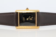 Vintage Must de Cartier Mystery Tank Watch. ARGENT Manual Black Dial Tank.
