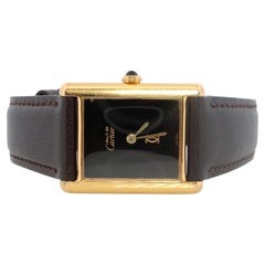 Vintage Must de Cartier Mystery Tank Watch. ARGENT Manual Black Dial Tank.