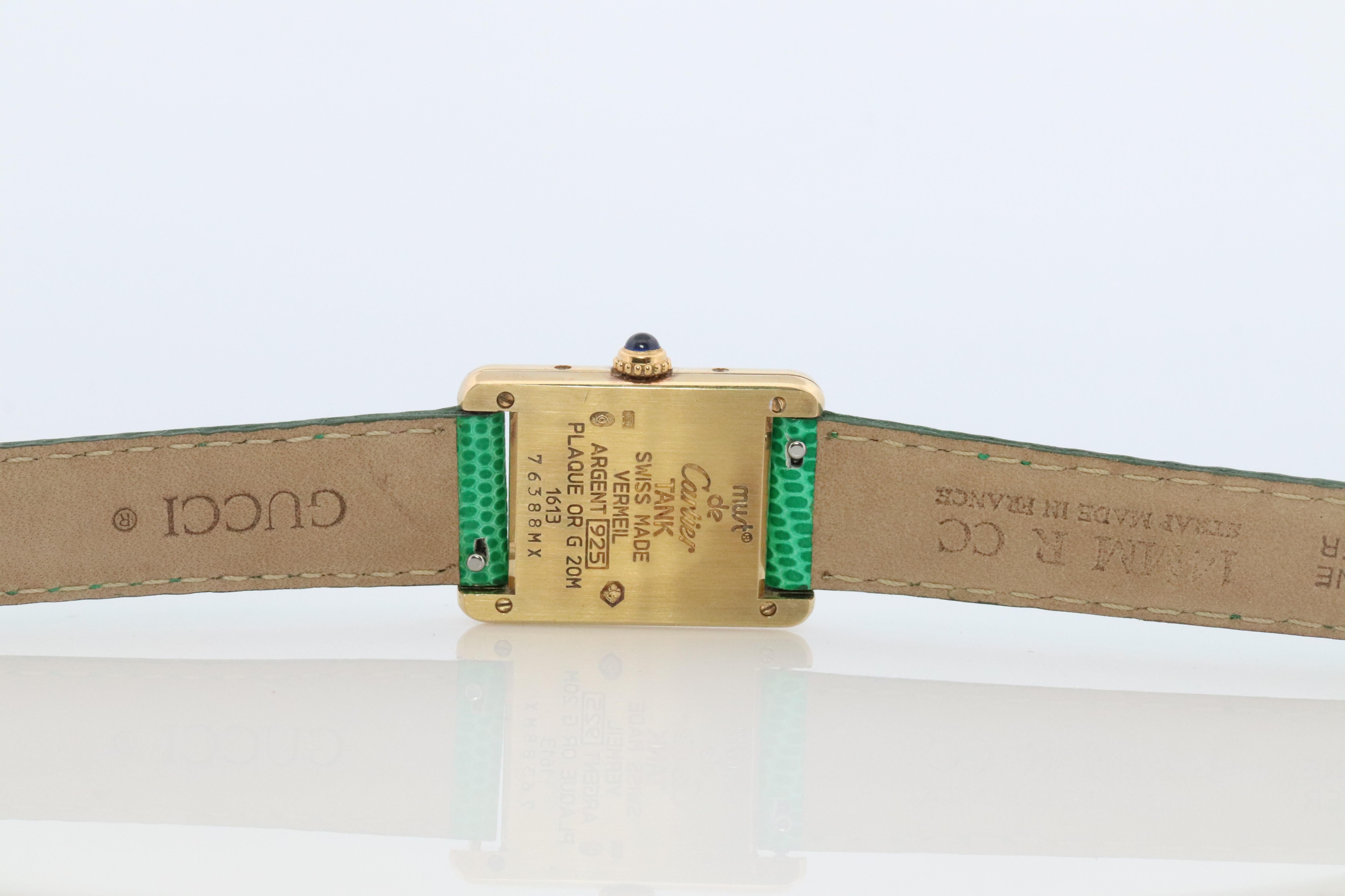 Montre vintage Must de Cartier Tank 1613. Vermeil ARGENT 925 Petit réservoir 1