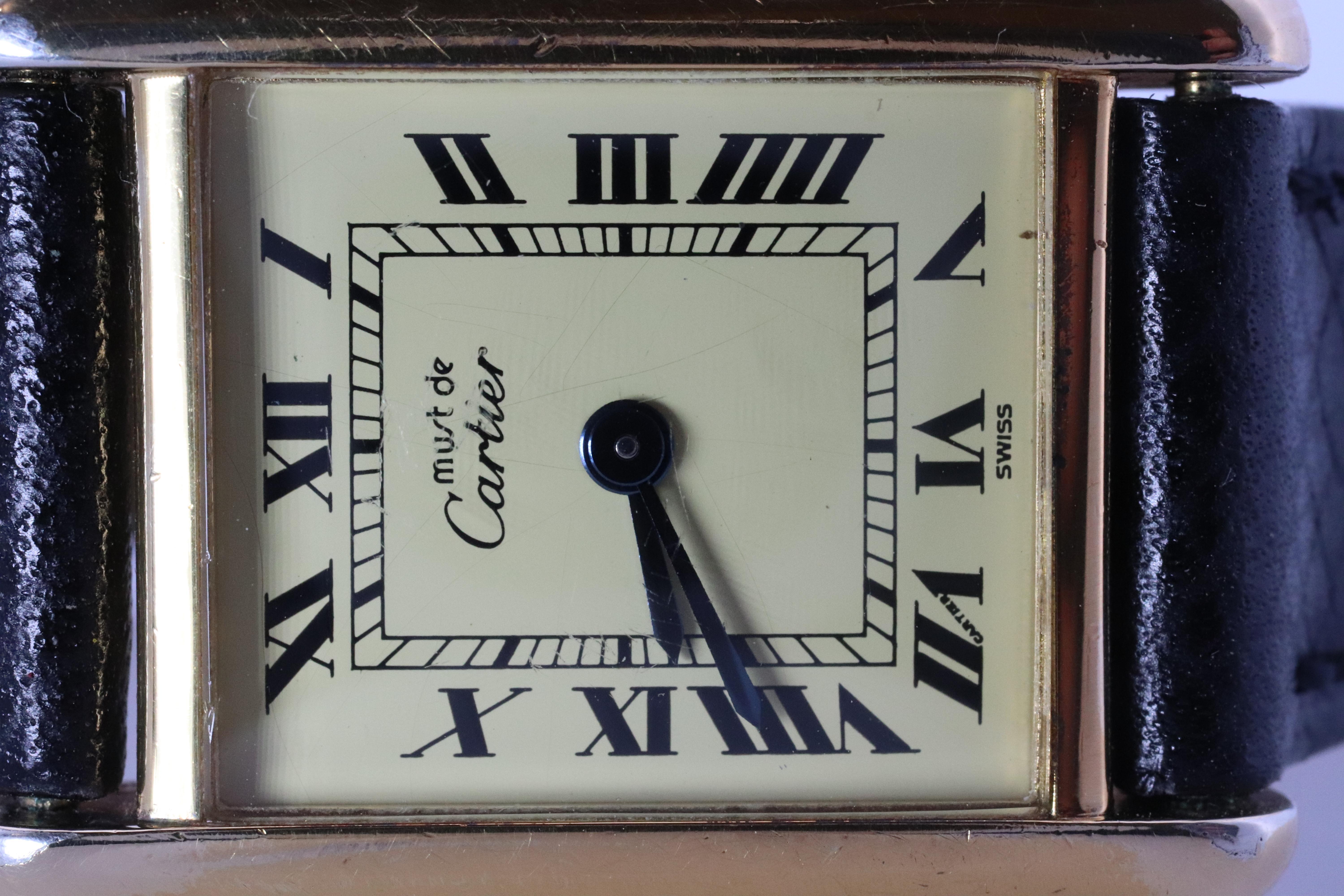 Vintage Must de Cartier Tank 366001 Zifferblatt Uhr Vermeil ARGENT Small Tank im Angebot 5