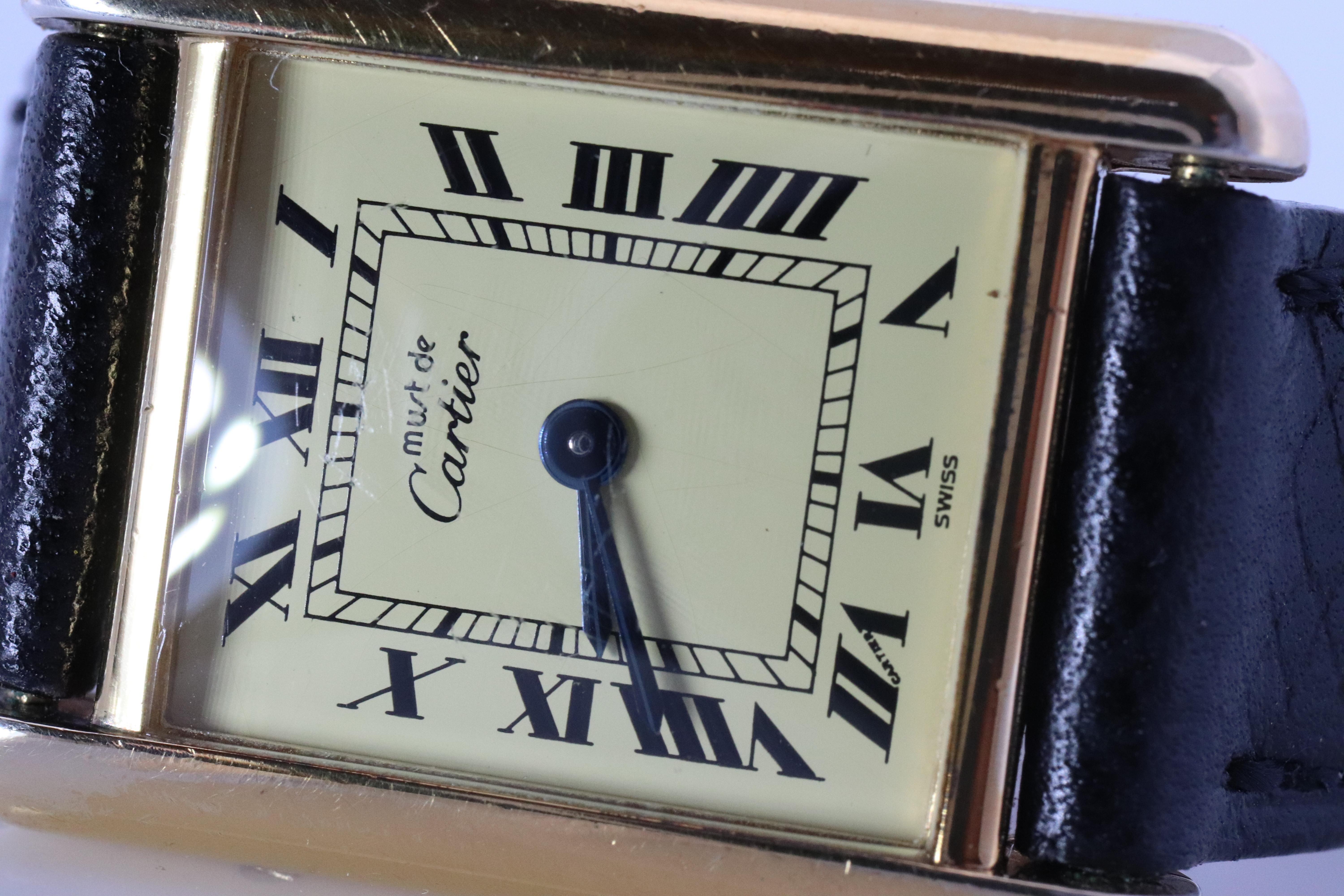 Vintage Must de Cartier Tank 366001 Zifferblatt Uhr Vermeil ARGENT Small Tank im Angebot 6