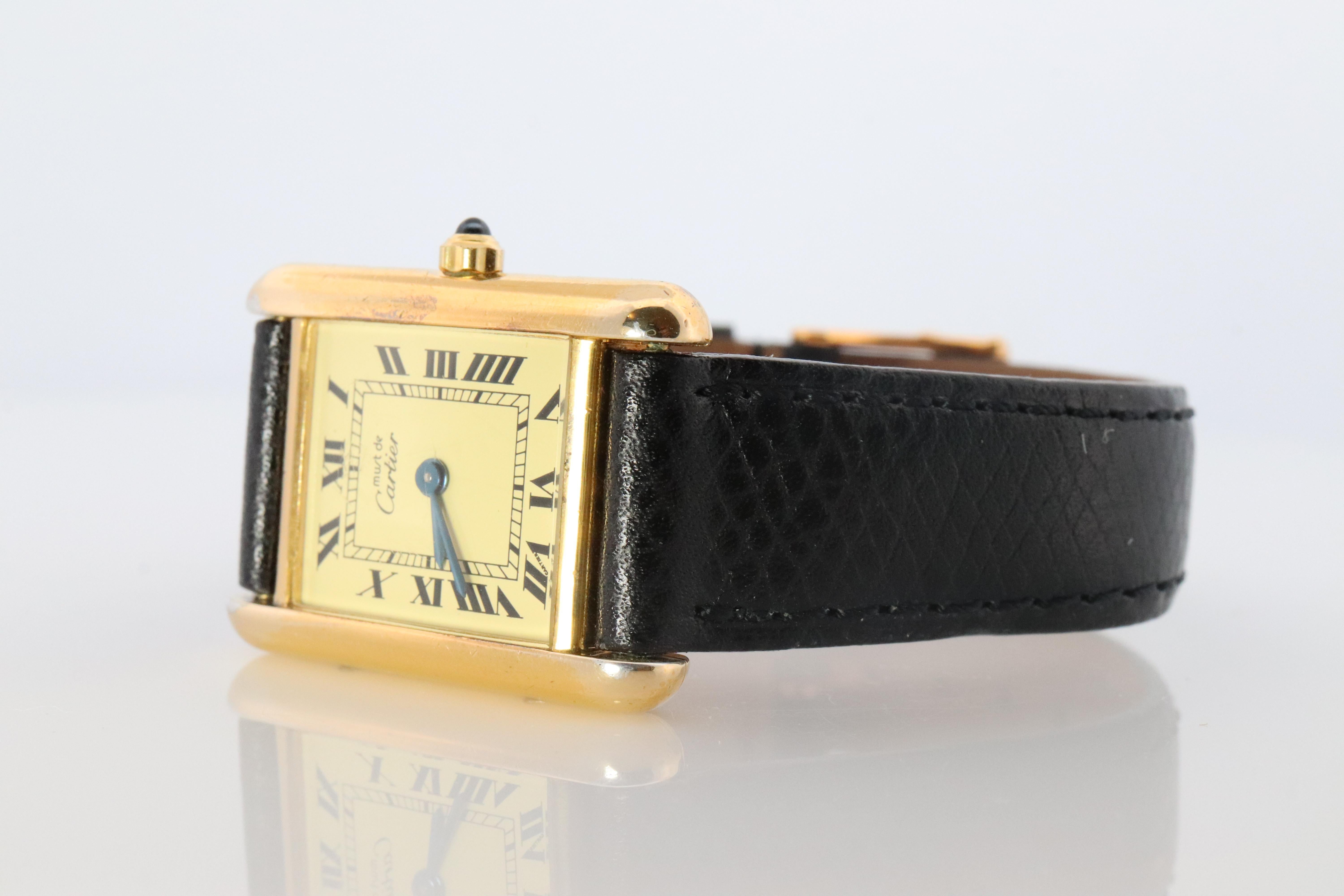 Vintage Must de Cartier Tank 366001 Zifferblatt Uhr Vermeil ARGENT Small Tank im Zustand „Gut“ im Angebot in Port Charlotte, FL