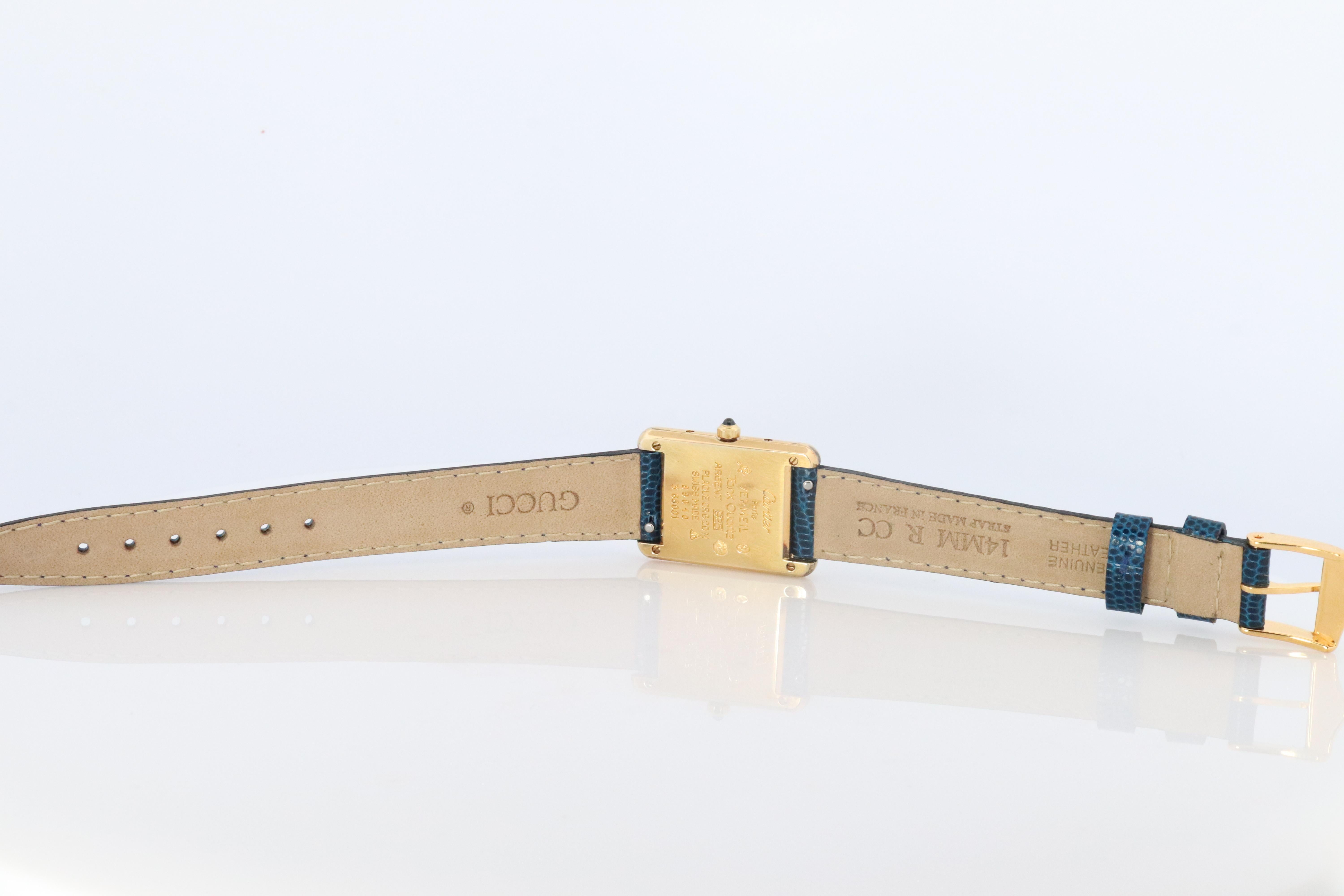 Vintage Must de Cartier Tank 366001 Dial Watch Vermeil ARGENT Small Tank For Sale 1