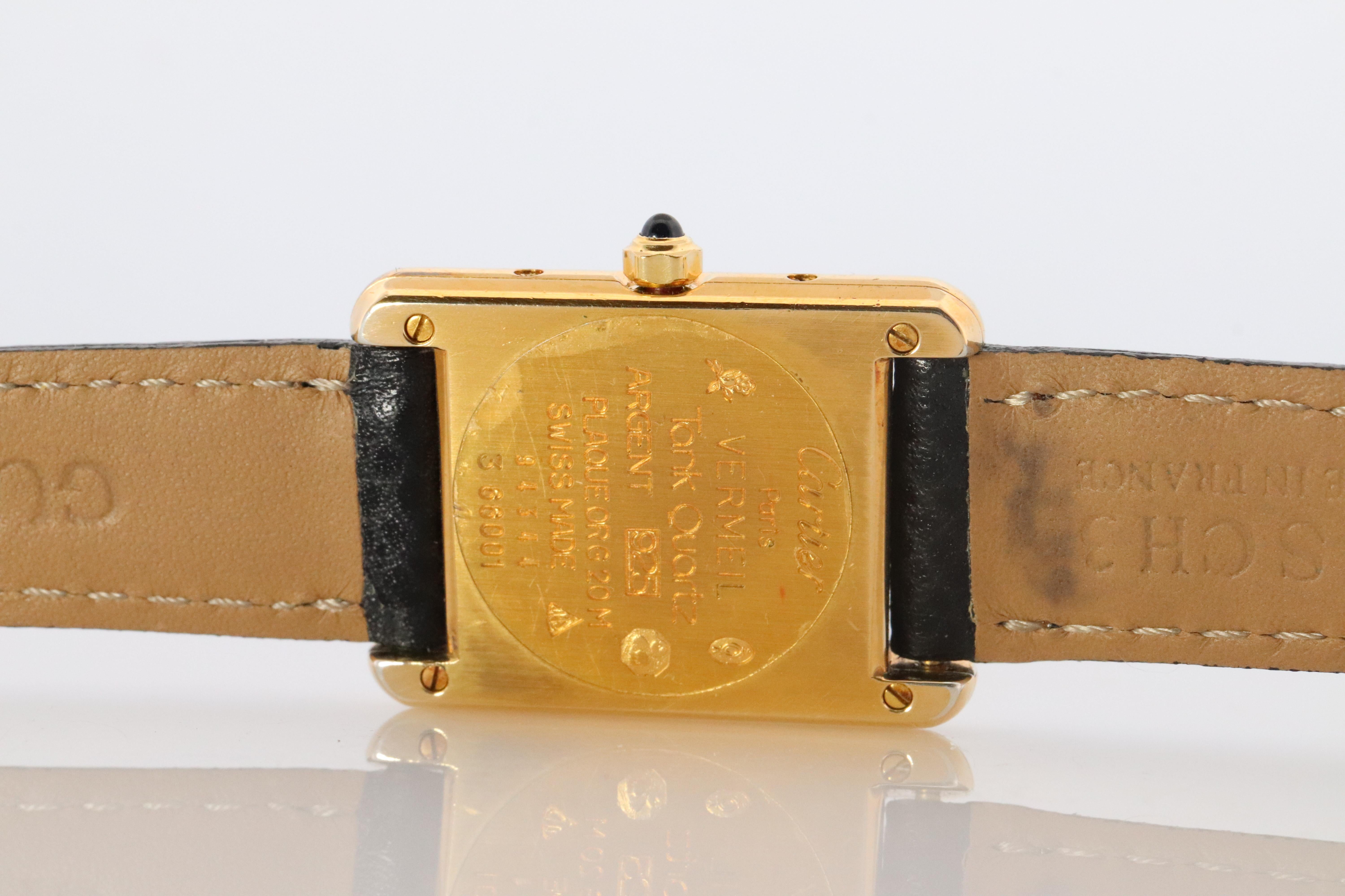 Vintage Must de Cartier Tank 366001 Zifferblatt Uhr Vermeil ARGENT Small Tank im Angebot 2