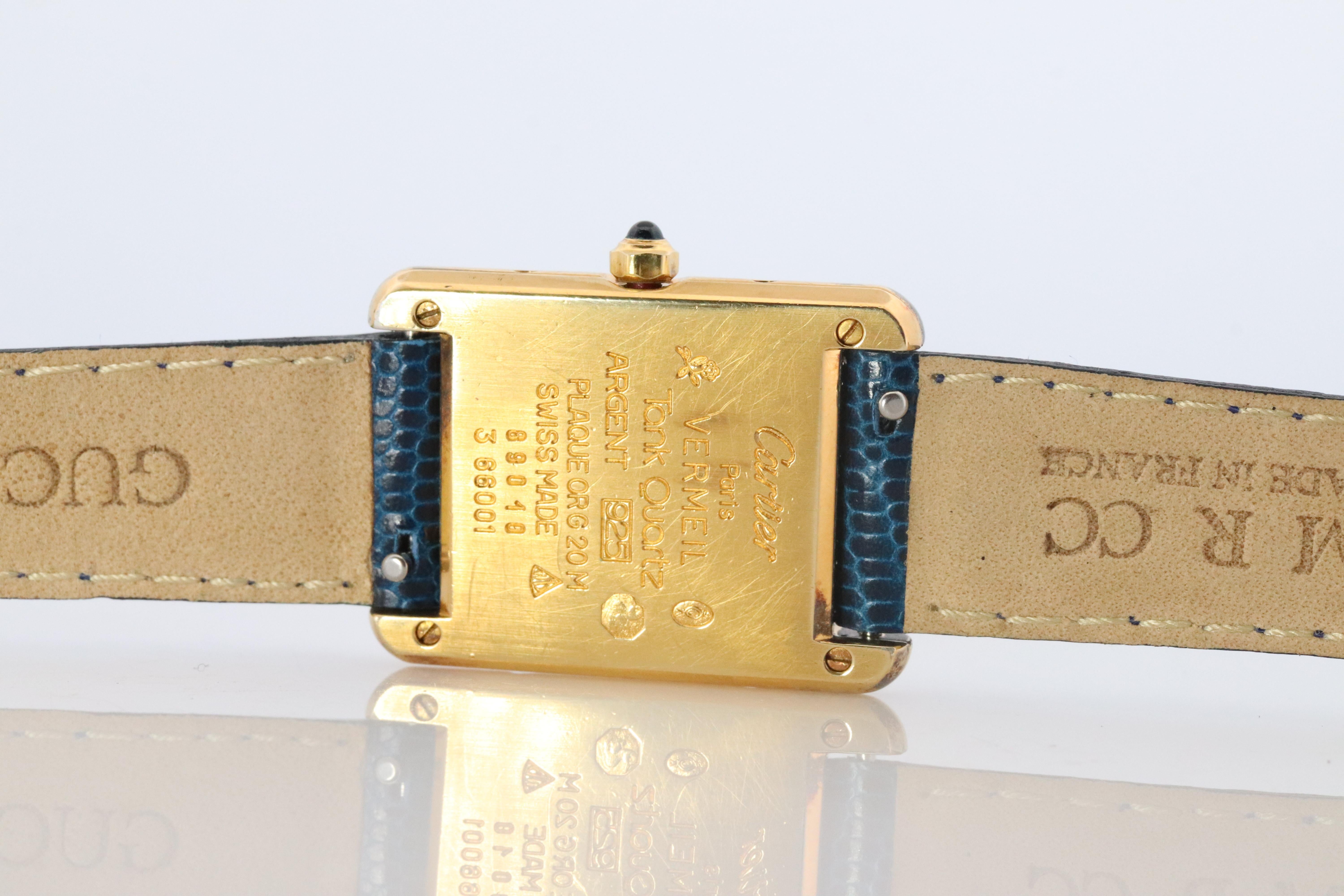 Vintage Must de Cartier Tank 366001 Dial Watch Vermeil ARGENT Small Tank For Sale 2
