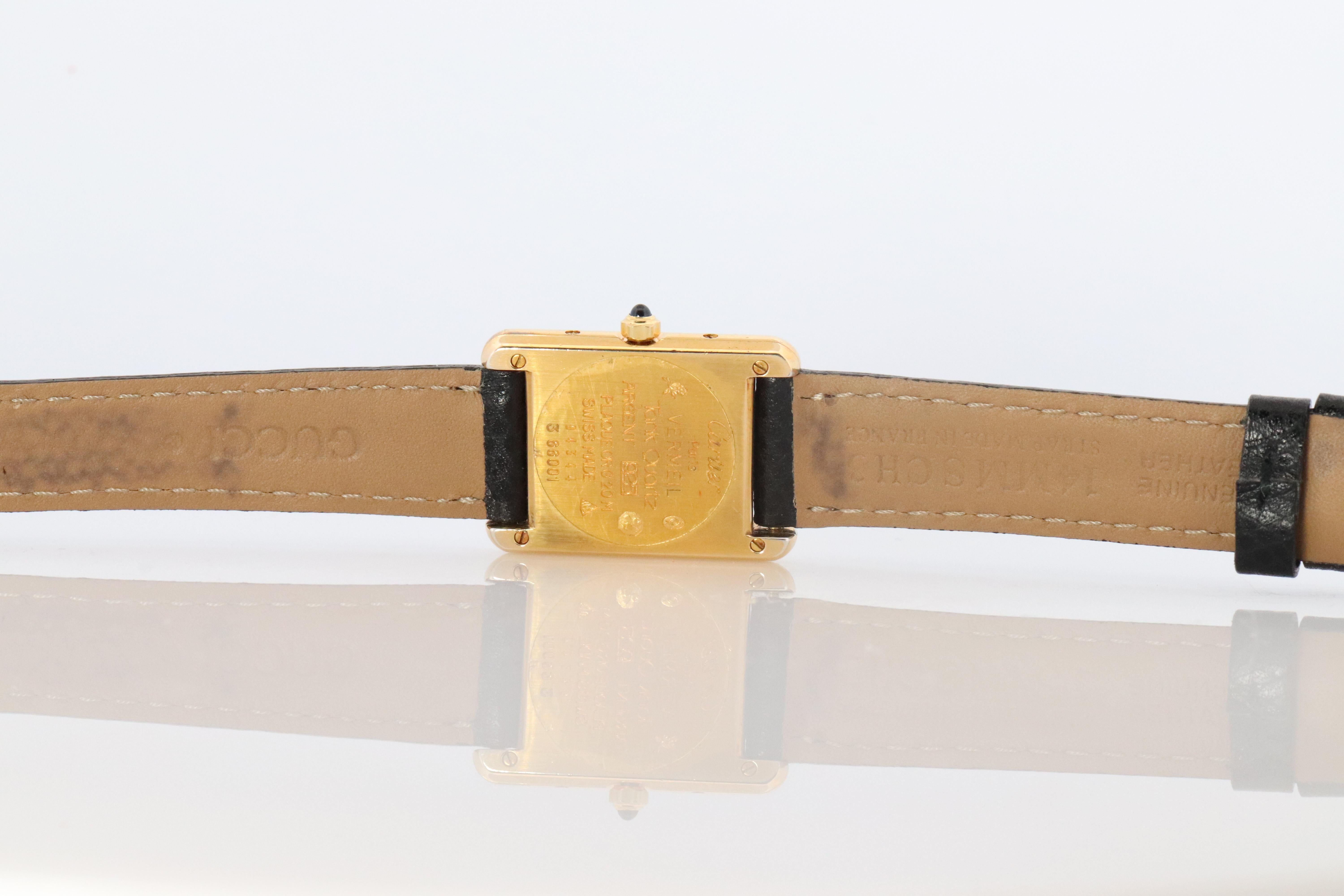 Vintage Must de Cartier Tank 366001 Zifferblatt Uhr Vermeil ARGENT Small Tank im Angebot 3
