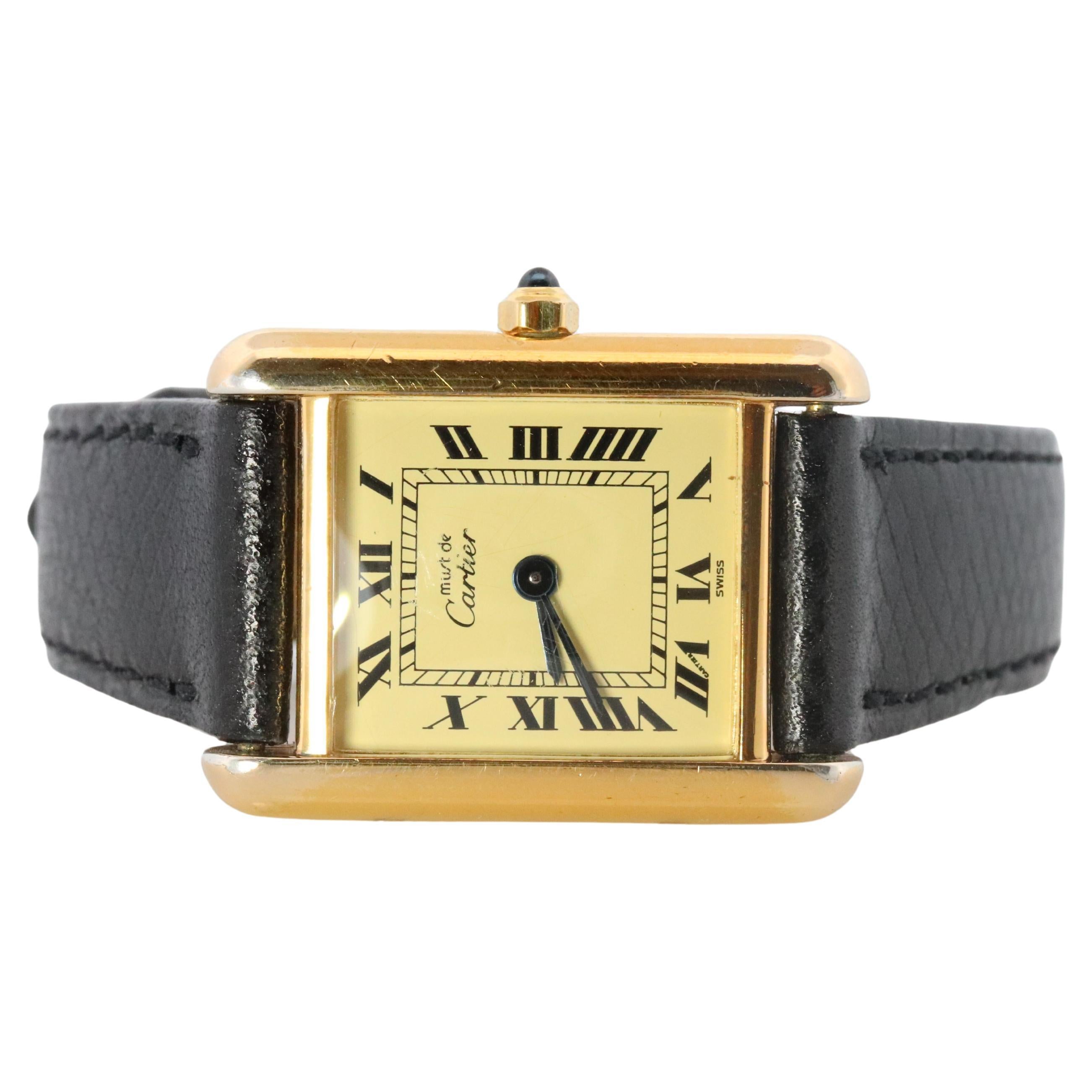 Vintage Must de Cartier Tank 366001 Zifferblatt Uhr Vermeil ARGENT Small Tank im Angebot
