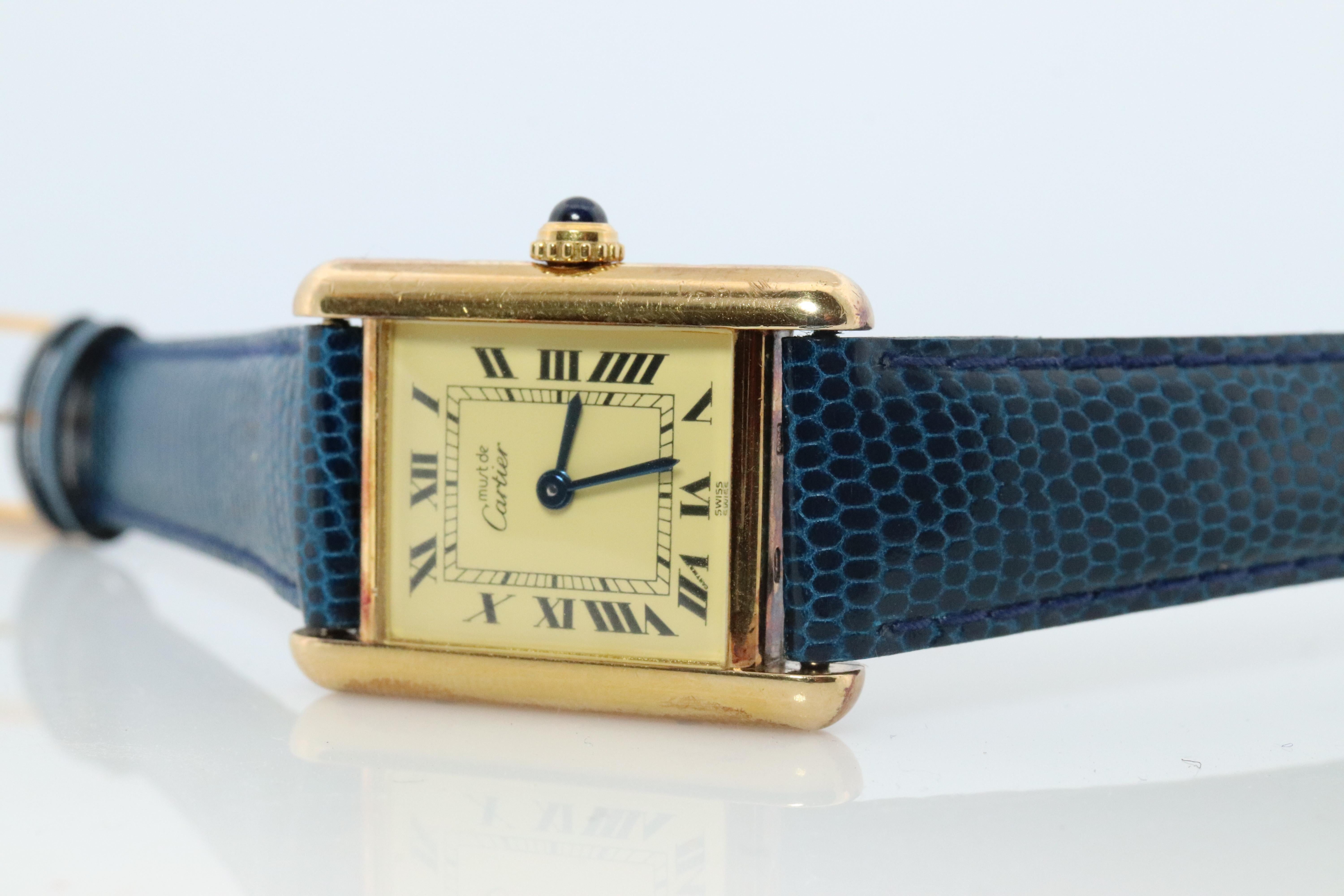 Vintage Must de Cartier Tank 5057001 Reloj Esfera Vermeil ARGENT Tanque Pequeño en Bueno estado para la venta en Port Charlotte, FL