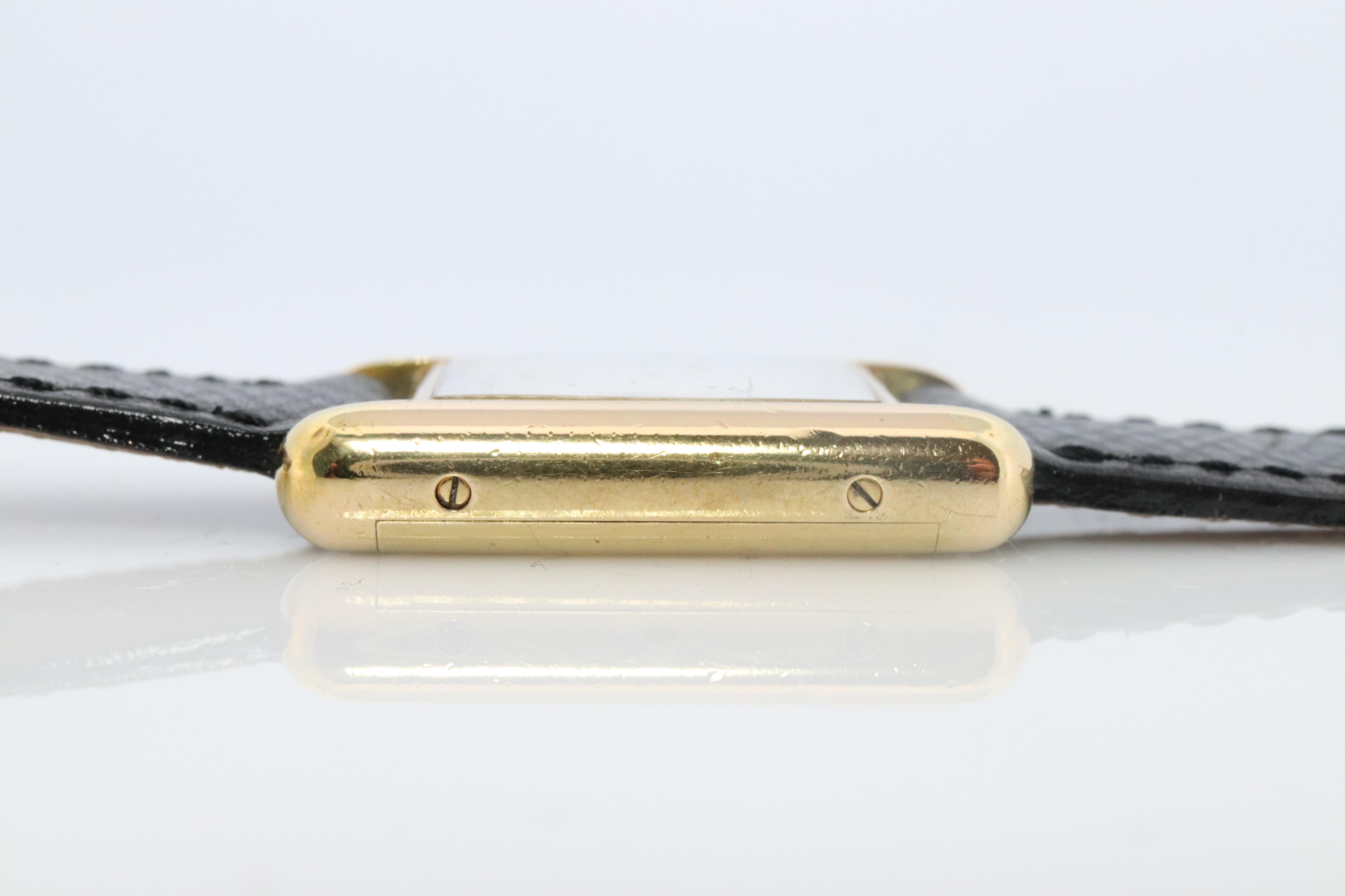 Vintage Must de Cartier Tank Black Dial Watch Vermeil ARGENT Small Manual Tank In Good Condition For Sale In Port Charlotte, FL