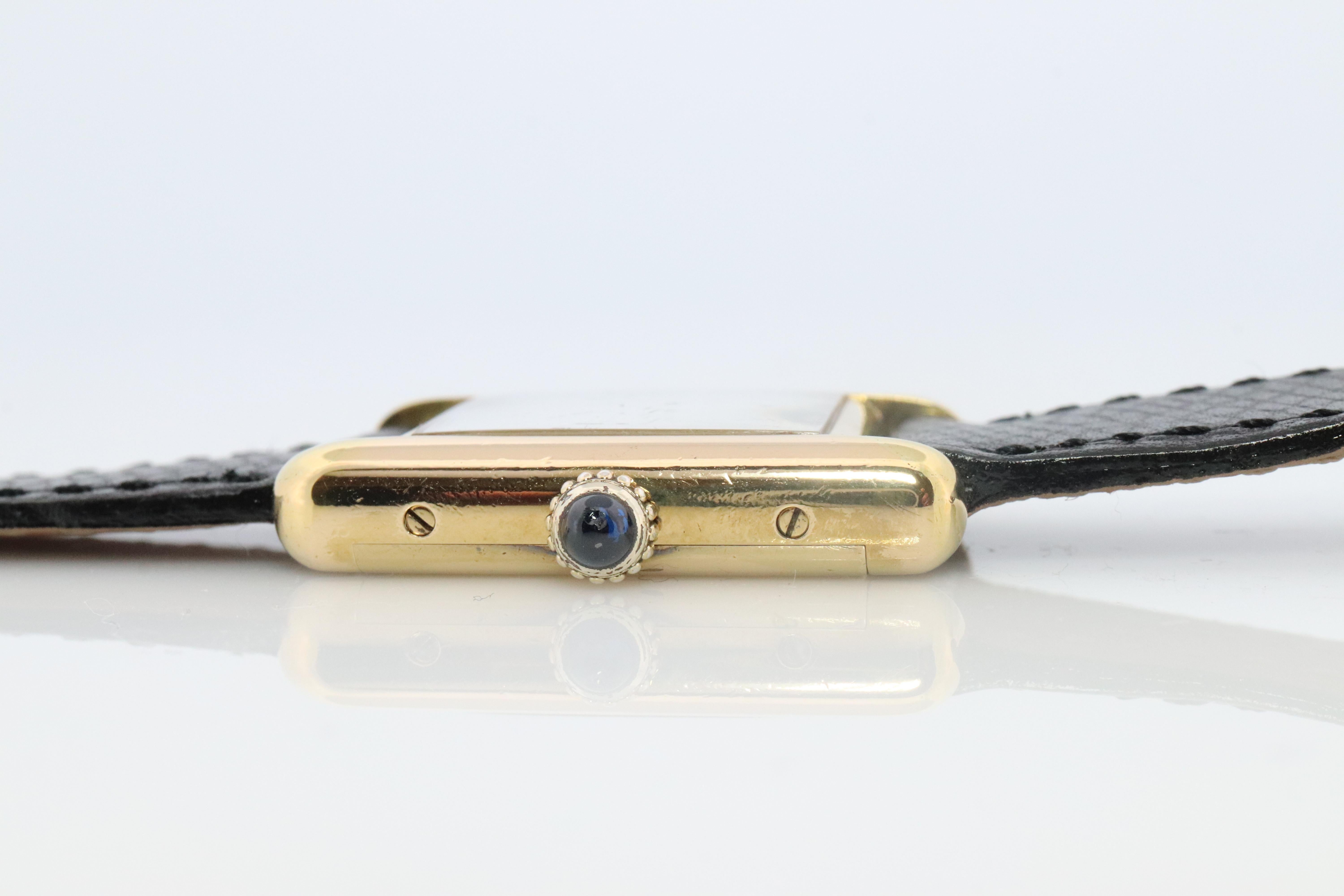 Women's Vintage Must de Cartier Tank Black Dial Watch Vermeil ARGENT Small Manual Tank For Sale