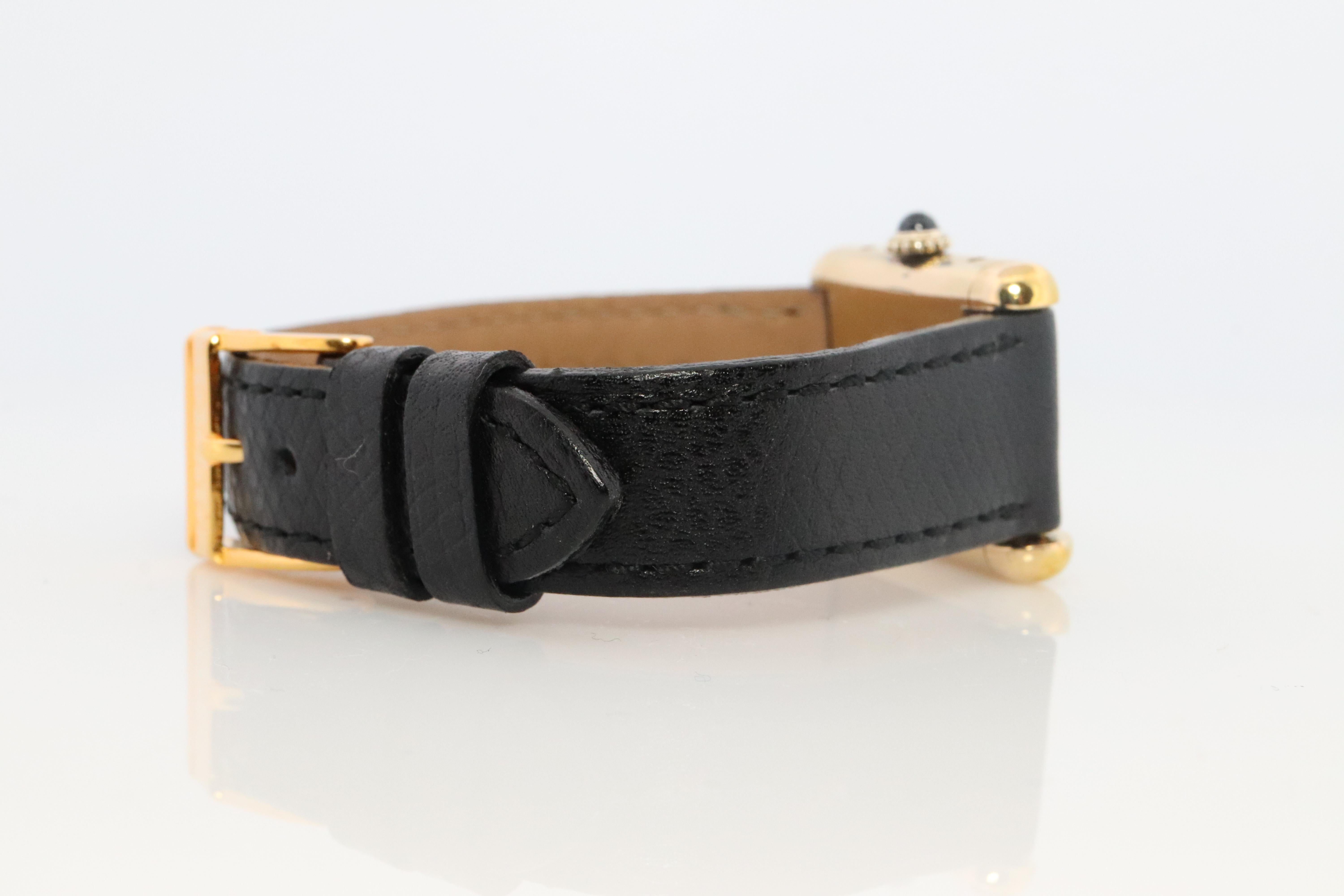 Vintage Must de Cartier Tank Black Dial Watch Vermeil ARGENT Small Manual Tank For Sale 3