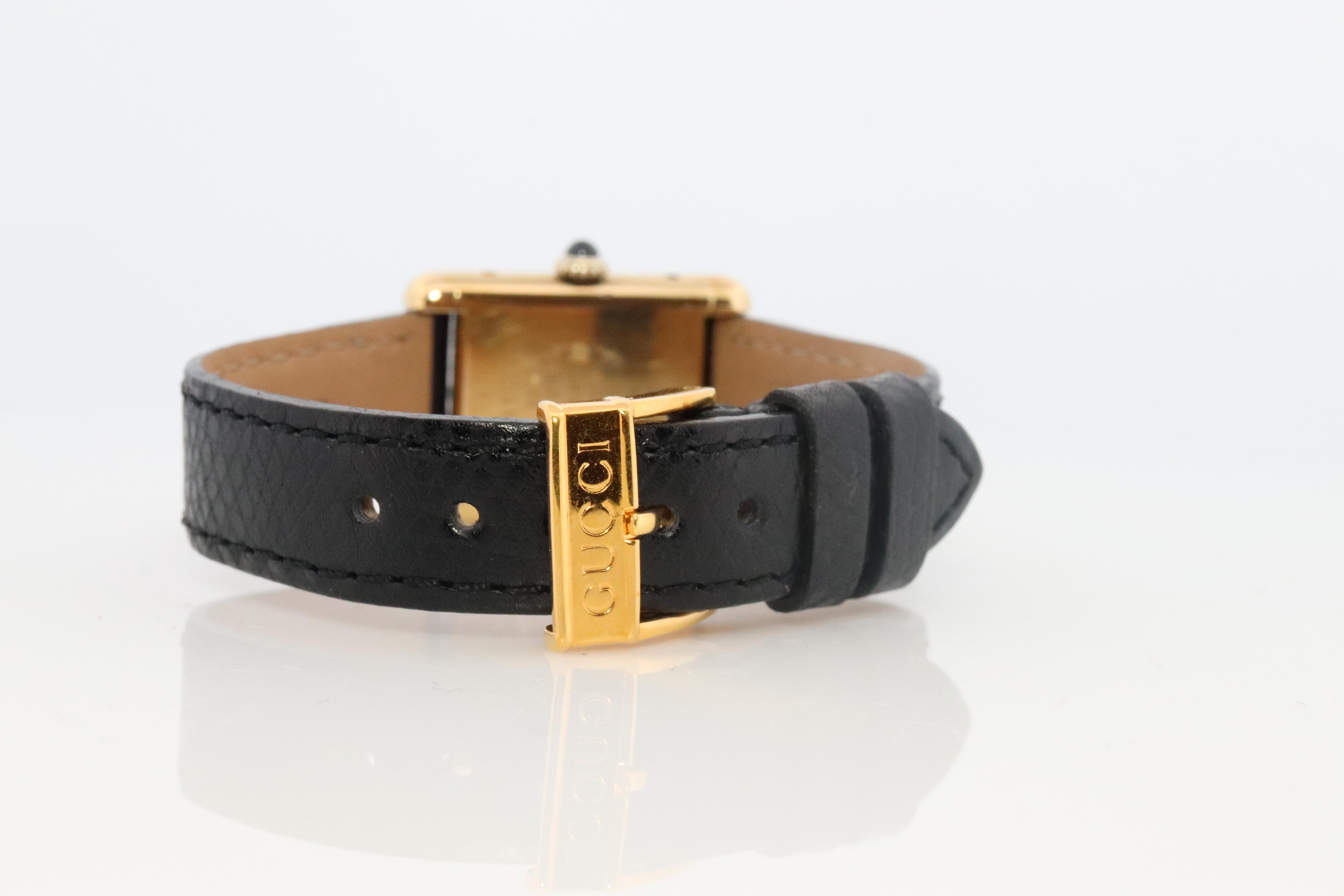 Vintage Must de Cartier Tank Black Dial Watch Vermeil ARGENT Small Manual Tank For Sale 4