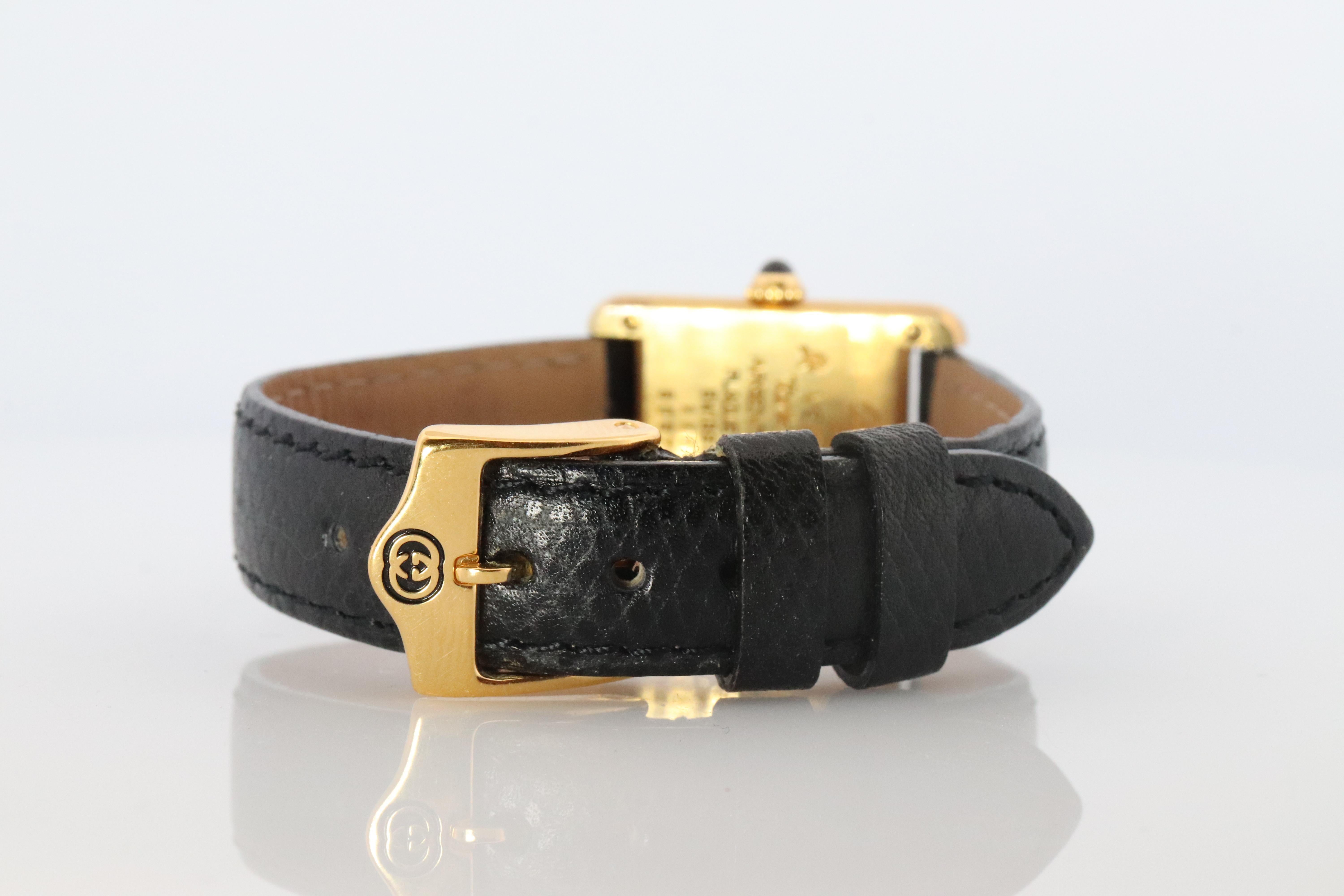 Reloj Vintage Must de Cartier Tank Esfera Negra Vermeil ARGENT Pequeño Tanque Manual en venta 4