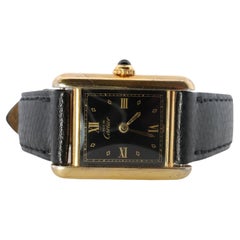 Vintage Must de Cartier Tank Black Dial Watch Vermeil ARGENT Small Manual Tank