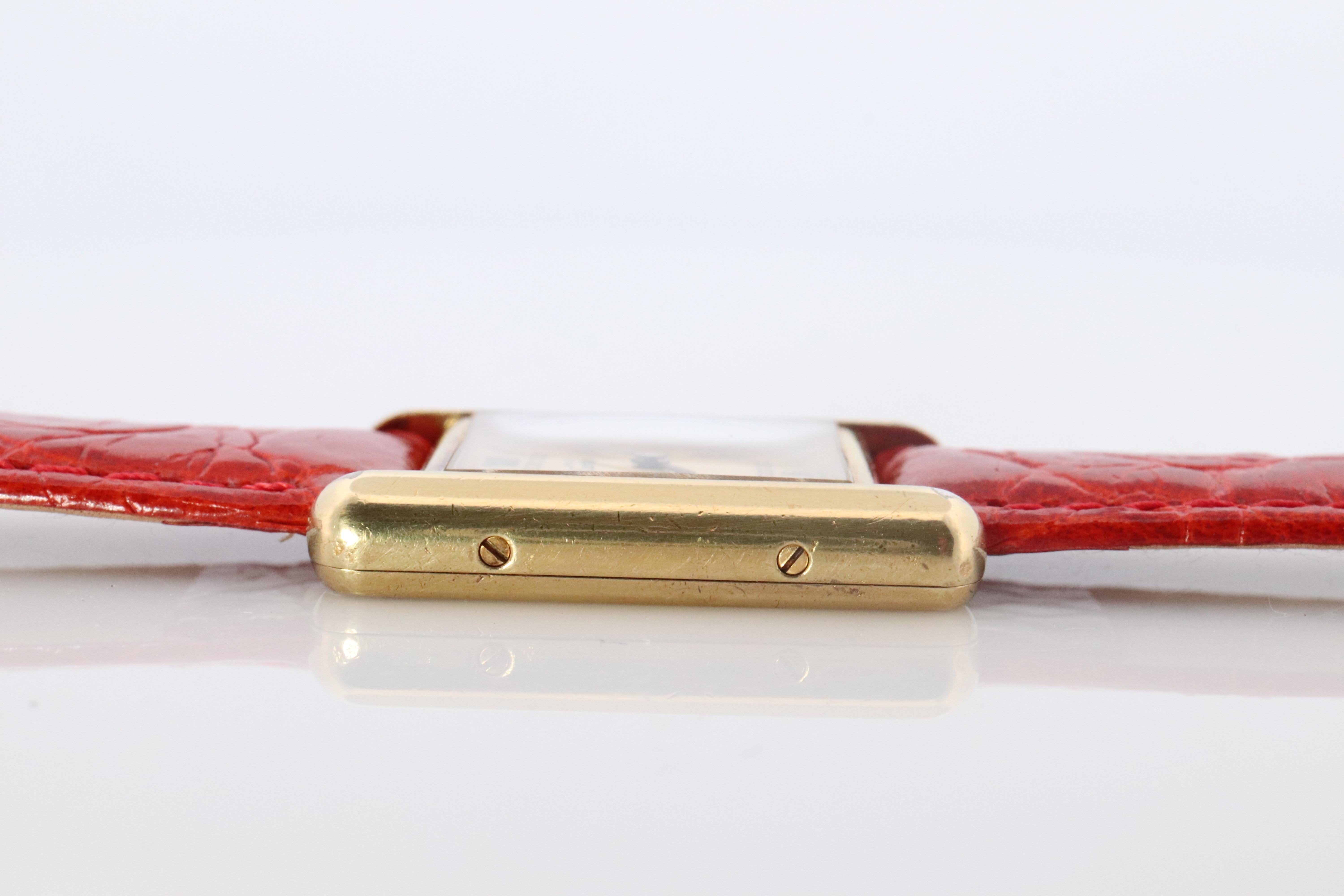 Women's Vintage Must de Cartier Tank Gold Dial Watch. Vermeil ARGENT Small Tank For Sale