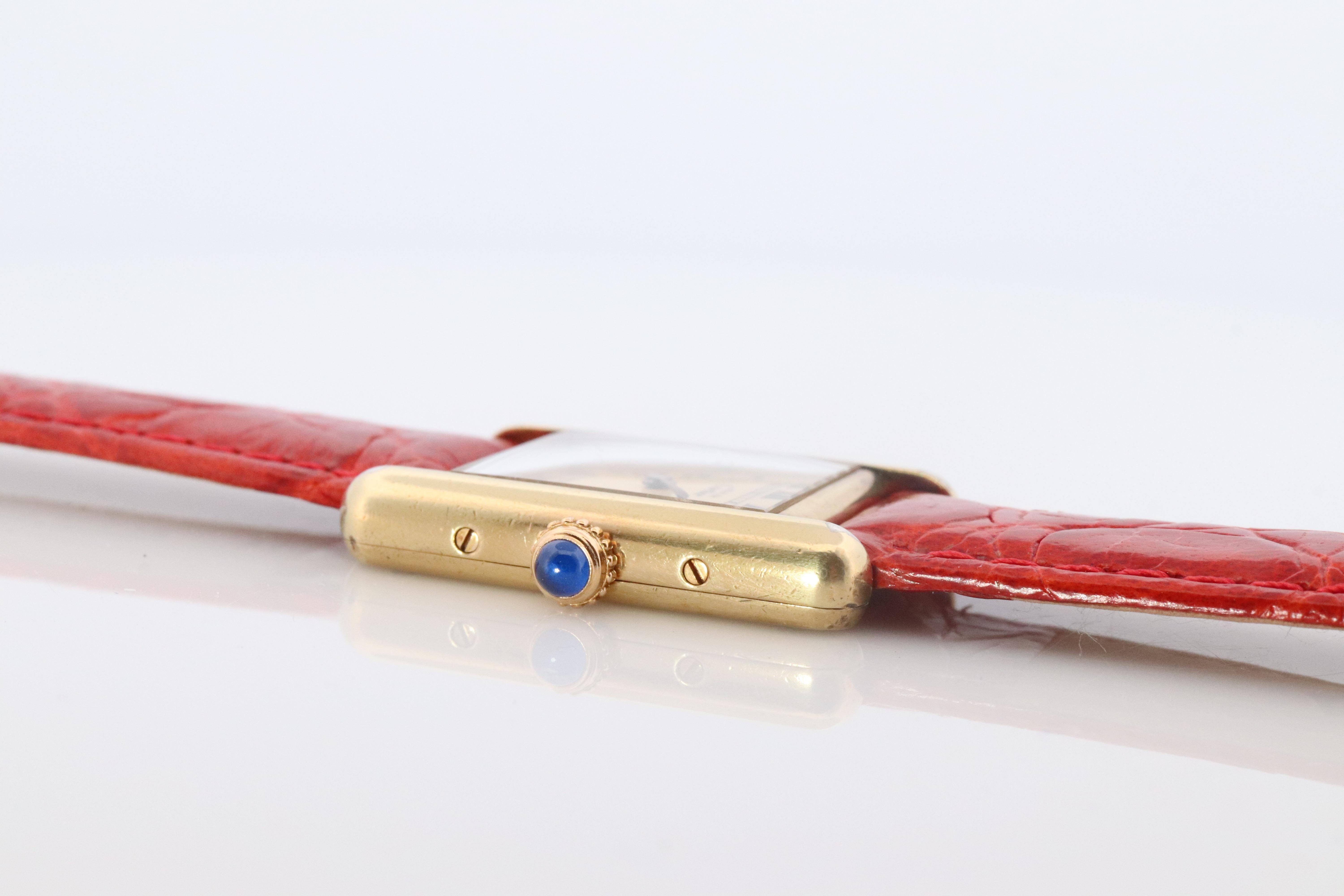 Vintage Must de Cartier Tank Gold Dial Watch. Vermeil ARGENT Small Tank For Sale 1
