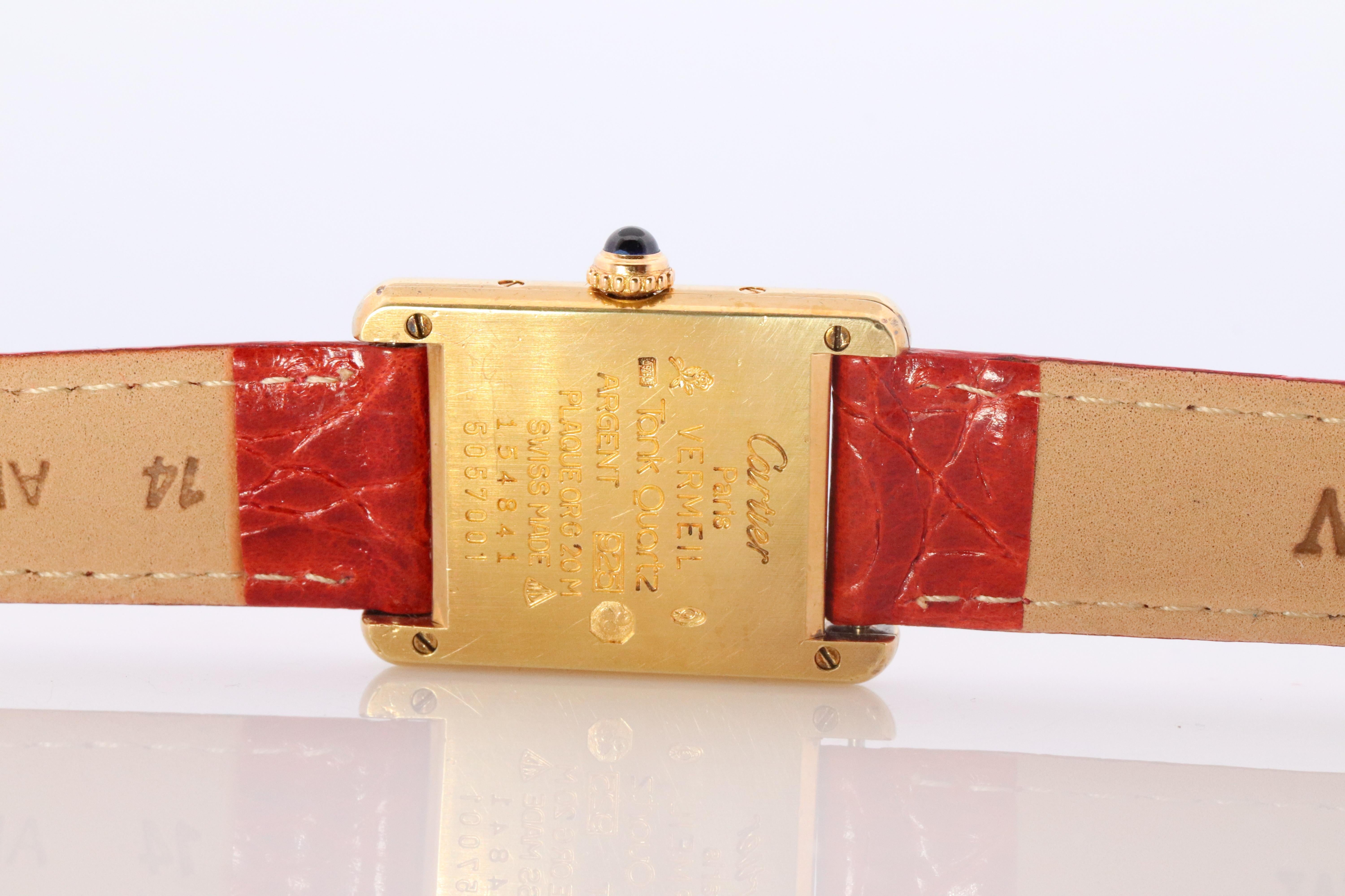 Vintage Must de Cartier Tank Gold Dial Watch. Vermeil ARGENT Small Tank For Sale 2