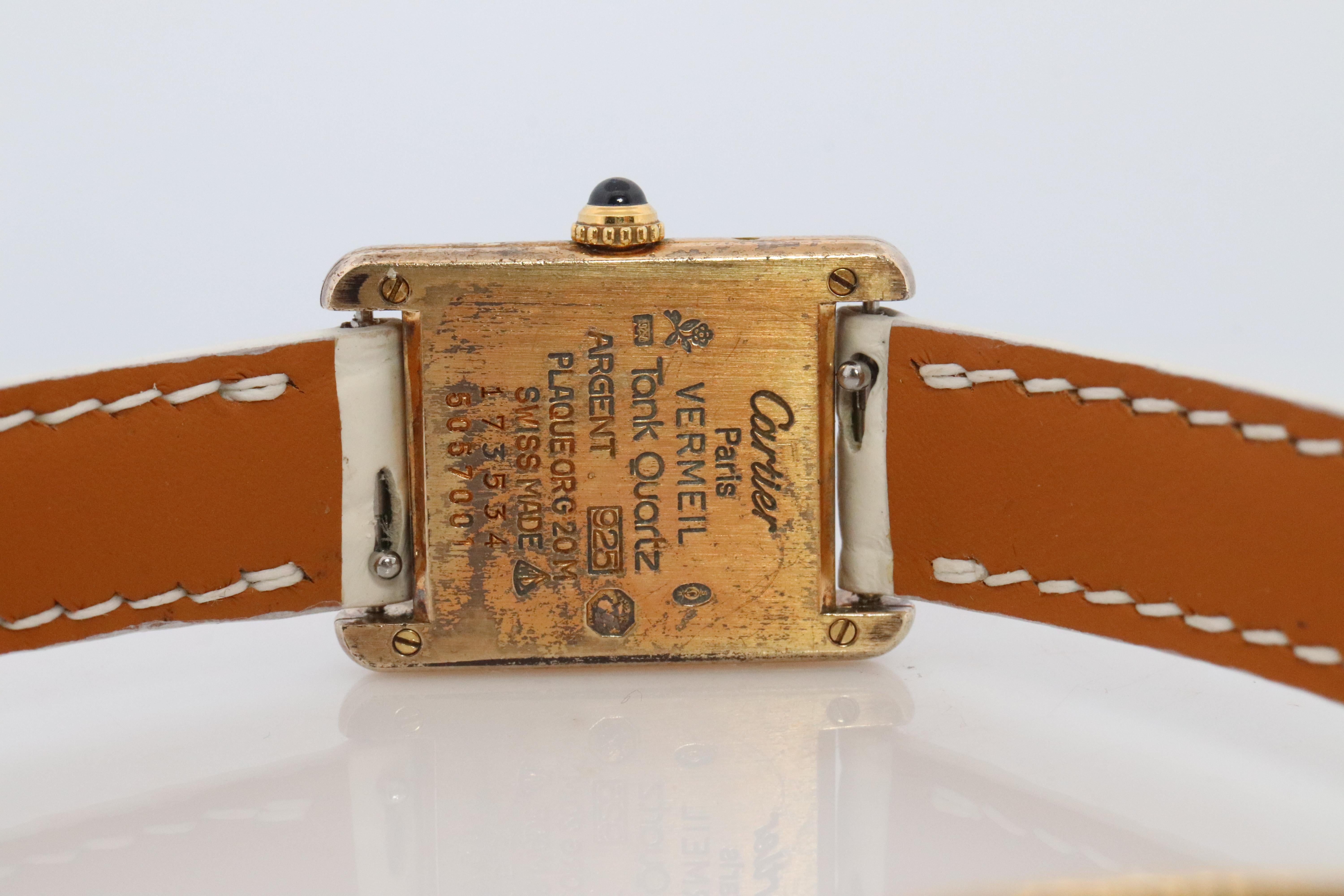 Must de Cartier Vintage Tank-Uhr mit goldenem Zifferblatt. Vermeil ARGENT Kleiner Tank im Angebot 3