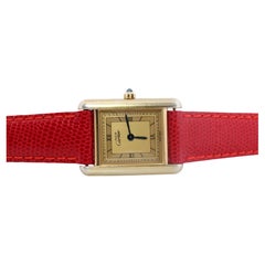 Reloj Vintage Must de Cartier Tank Esfera Dorada. Depósito pequeño Vermeil ARGENT