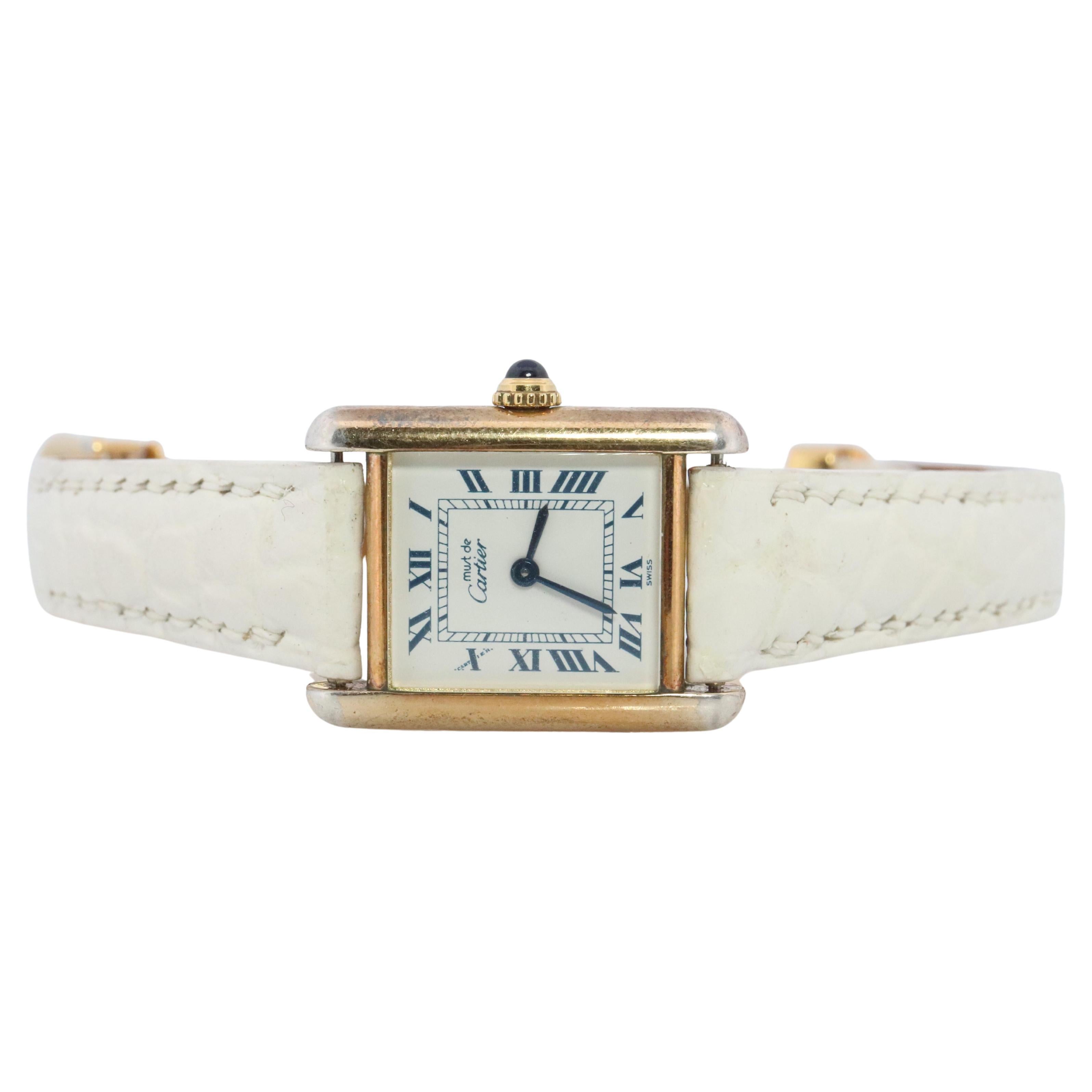 Reloj Vintage Must de Cartier Tank Esfera Dorada. Depósito pequeño Vermeil ARGENT