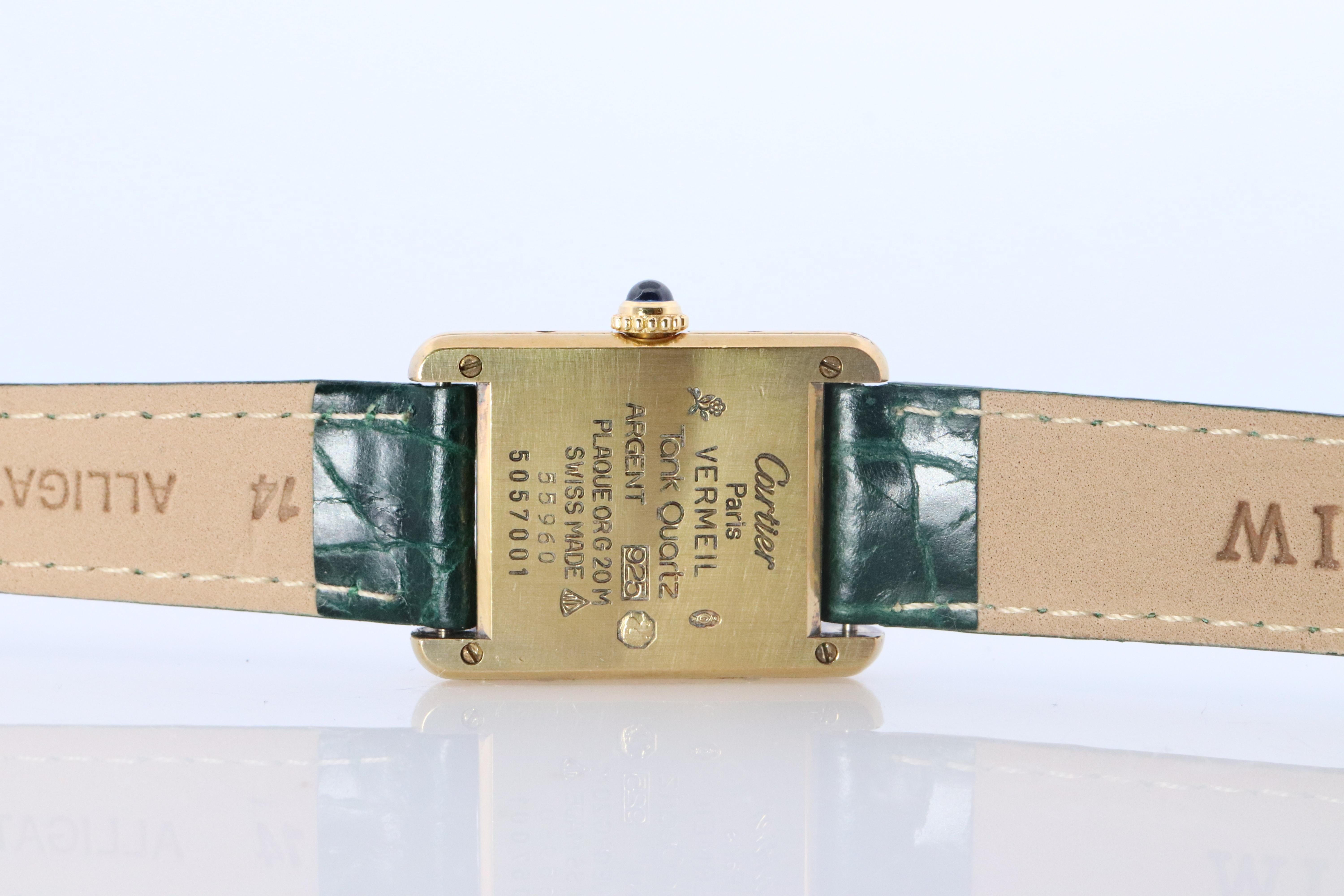 Vintage Must de Cartier Tank Gray 5057001 Dial Watch Vermeil ARGENT Small Tank For Sale 3