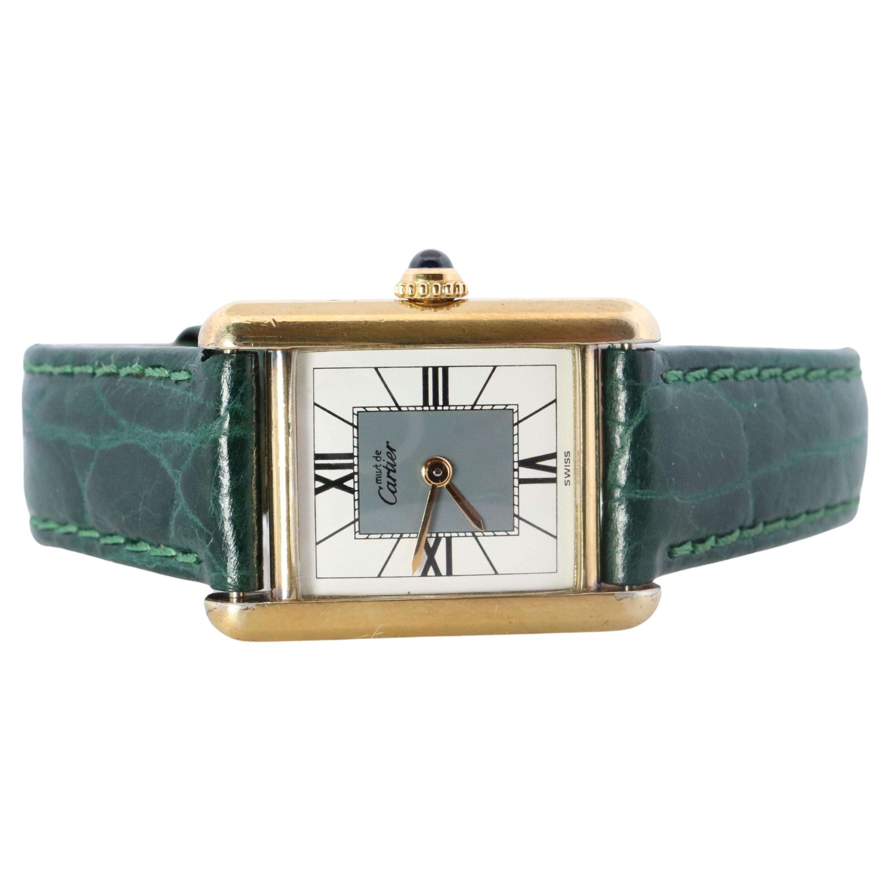 Vintage Must de Cartier Tank Gray 5057001 Dial Watch Vermeil ARGENT Small Tank