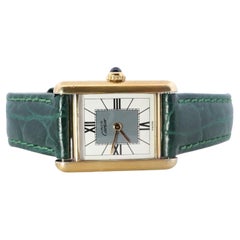 Vintage Must de Cartier Tank Gray 5057001 Dial Watch Vermeil ARGENT Small Tank