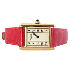 Vintage Must de Cartier Tank Pillar 1613 Dial Watch. Vermeil ARGENT Small Tank