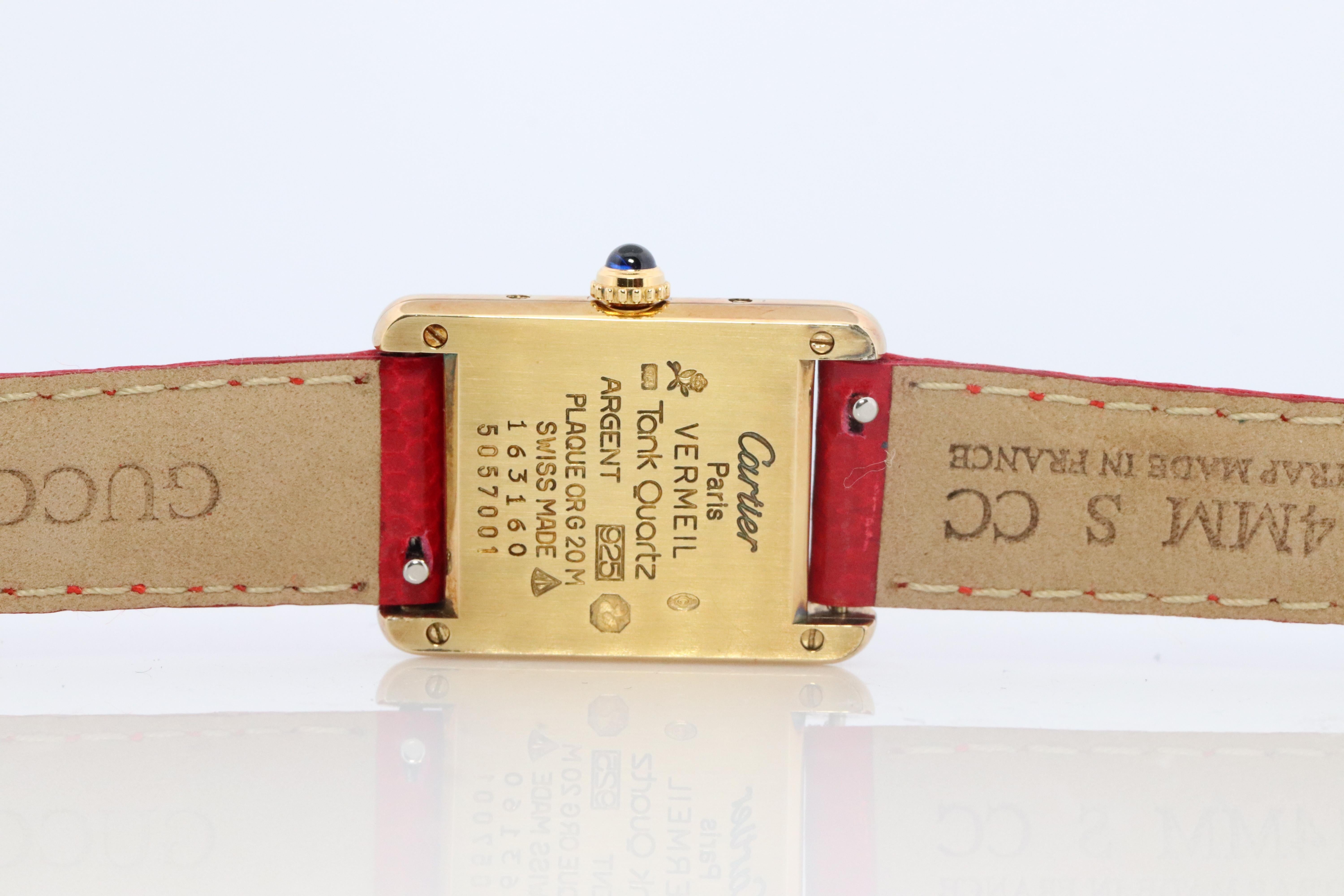 Vintage Must de Cartier Tank Pillar 5057001 Dial Watch Vermeil ARGENT Small Tank For Sale 1