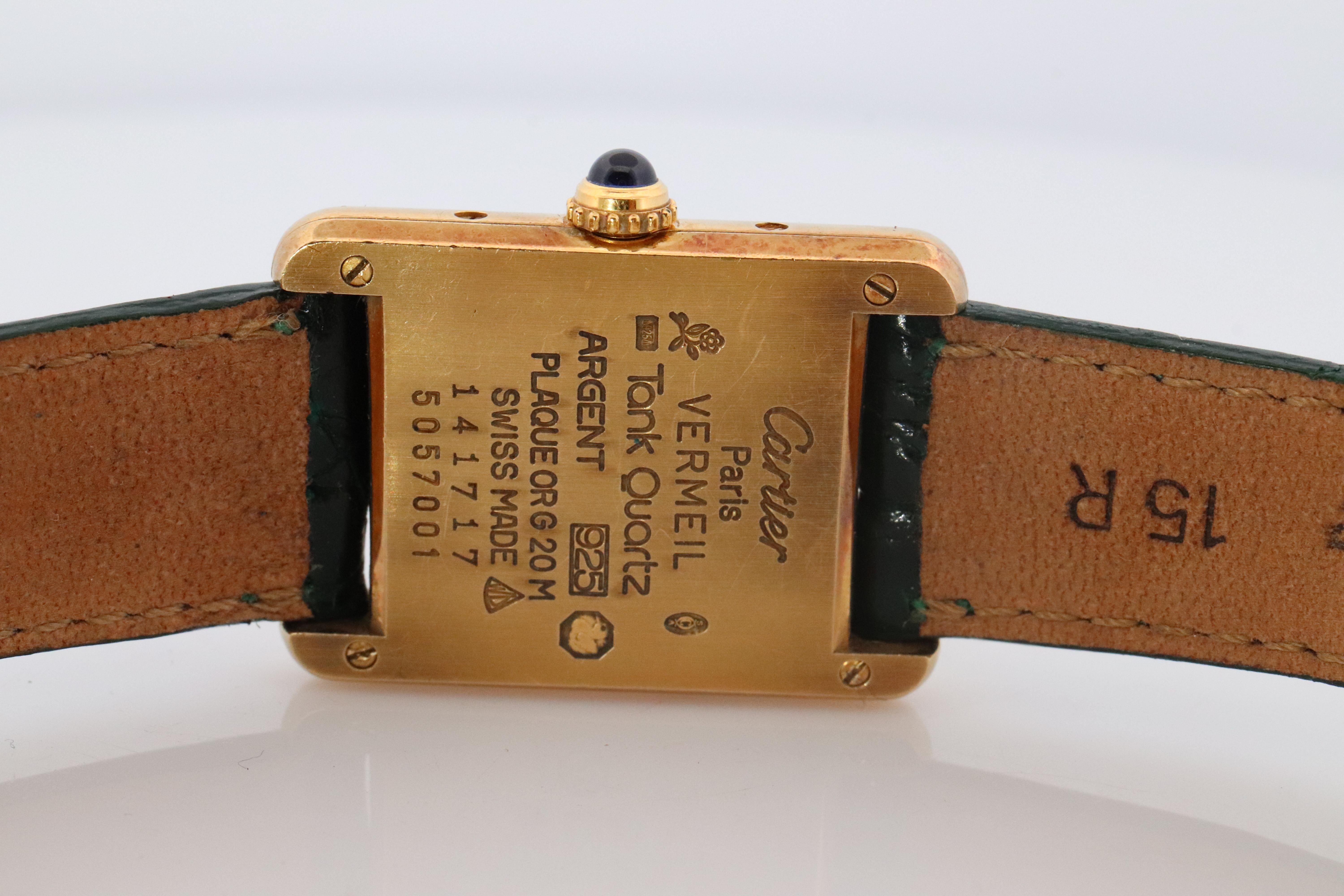 Reloj Vintage Must de Cartier Tank Pillar 5057001 Dial Vermeil ARGENT Small Tank en venta 2