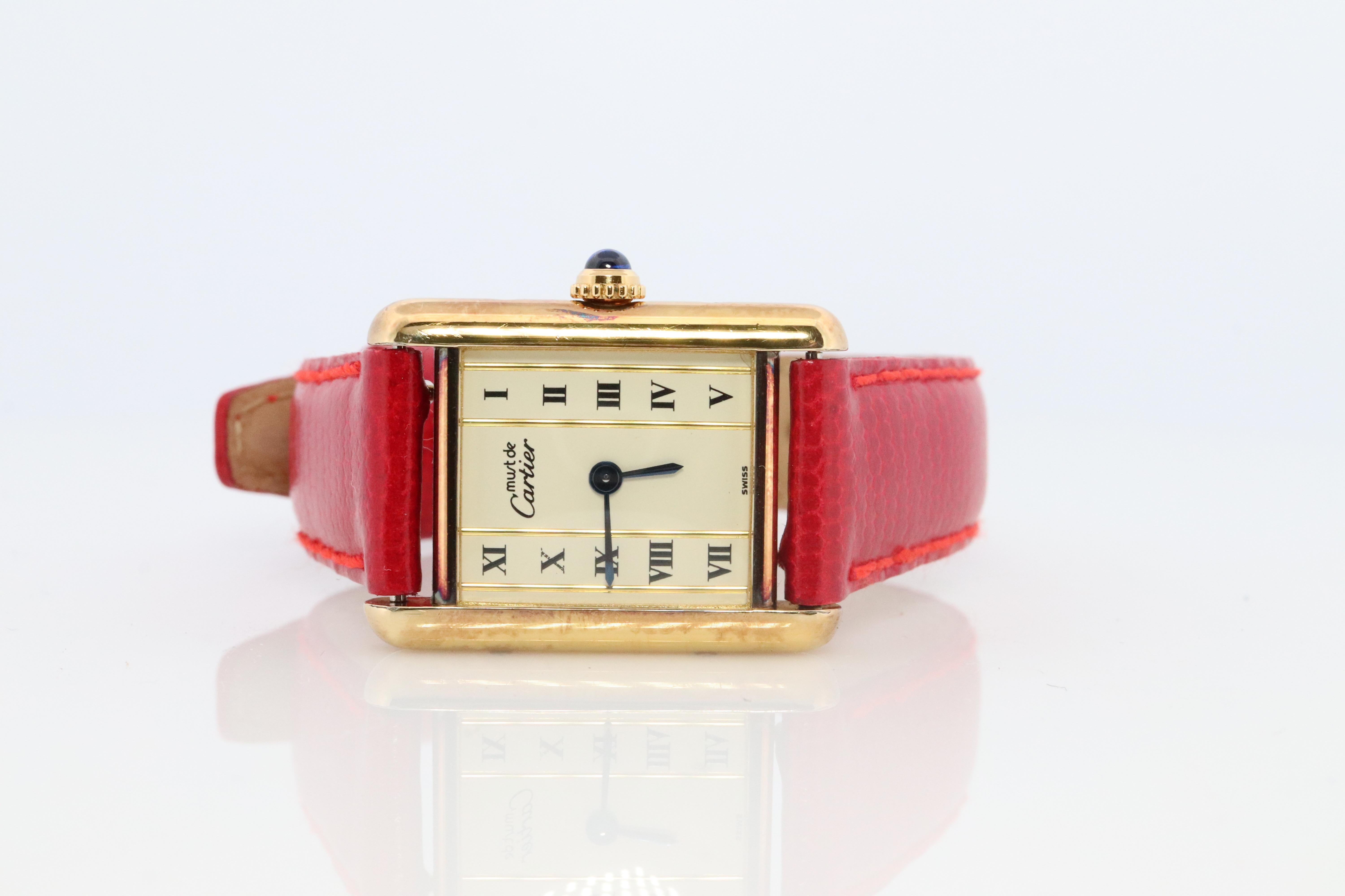 Vintage Must de Cartier Tank Pillar 5057001 Dial Watch Vermeil ARGENT Small Tank For Sale 3