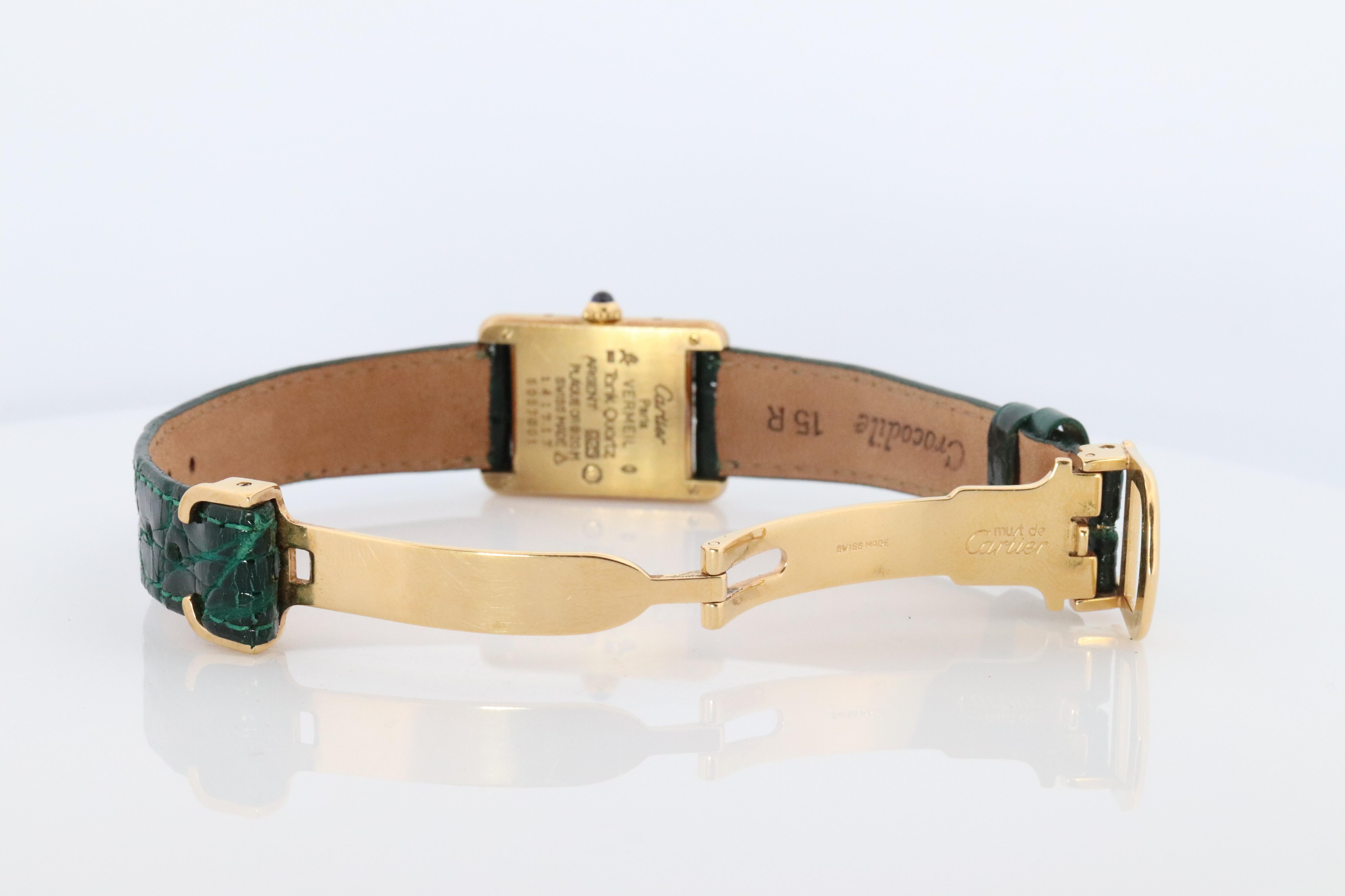 Reloj Vintage Must de Cartier Tank Pillar 5057001 Dial Vermeil ARGENT Small Tank en venta 3