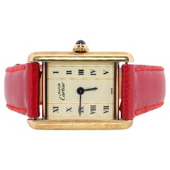 Vintage Must de Cartier Tank Pillar 5057001 Dial Watch Vermeil ARGENT Small Tank
